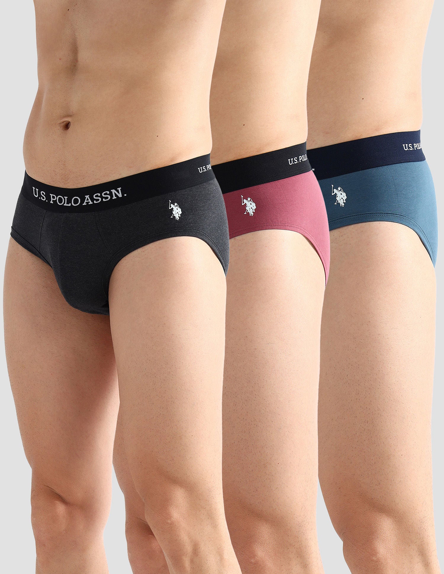 Elasticized Waist Solid OEB13 Briefs - Pack Of 3 Navy, Grey and purple - U.S. POLO ASSN. | Large
