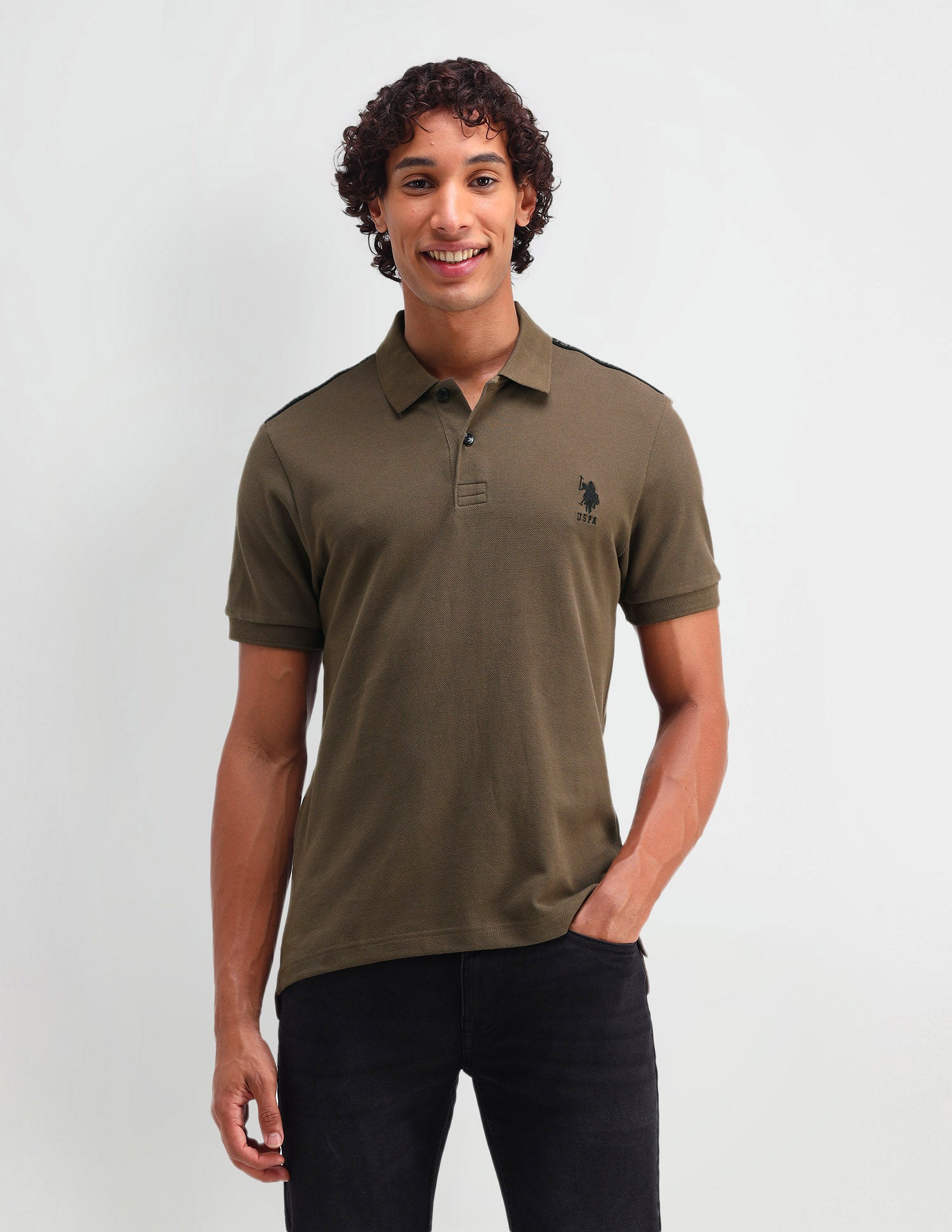 Muscle Fit Cotton Polo Shirt Dark Khaki - U.S. Polo Assn. India | Large
