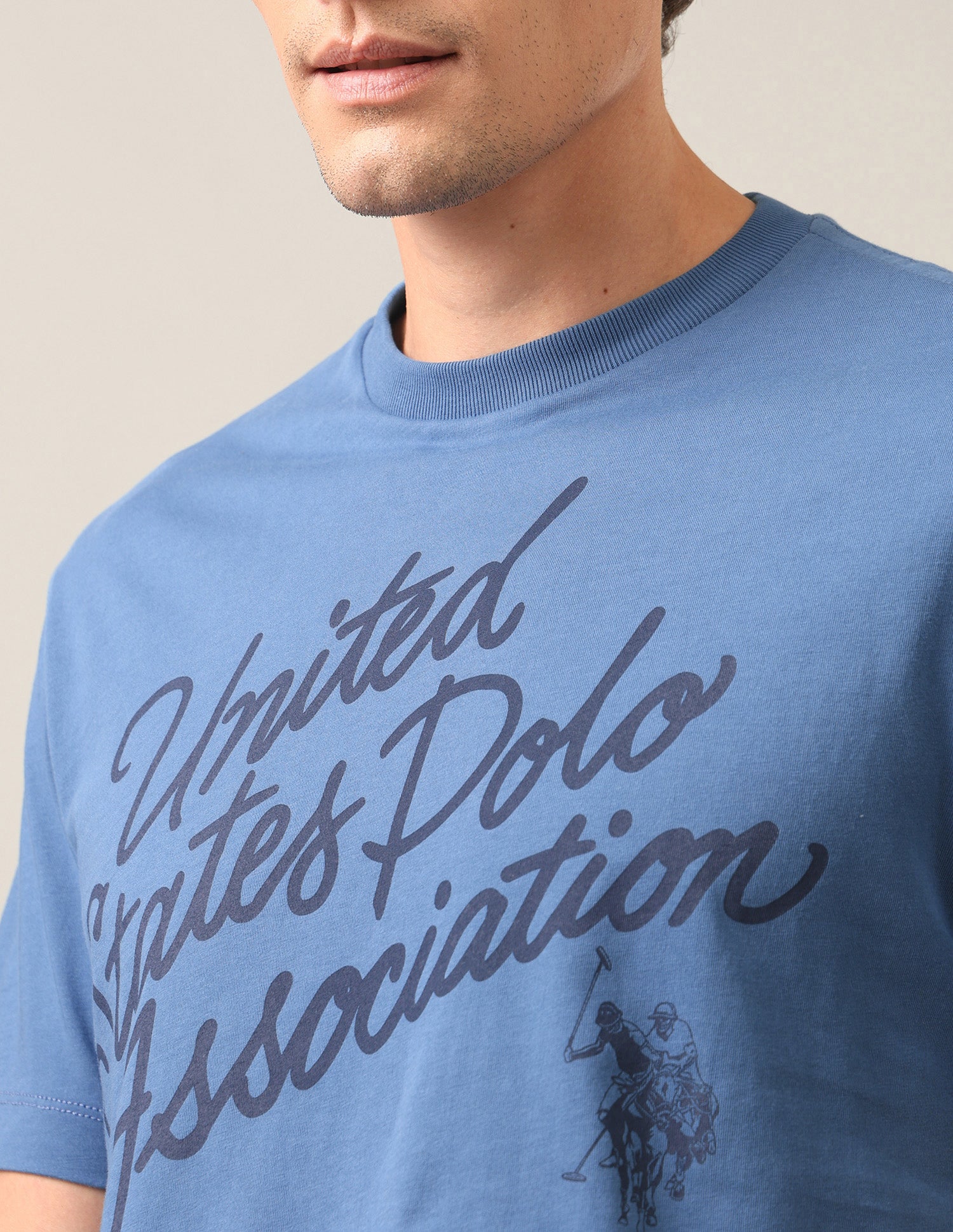 Typographic Brand Printed Regular Fit T-Shirt Dark Blue - U.S. Polo Assn. India | Large