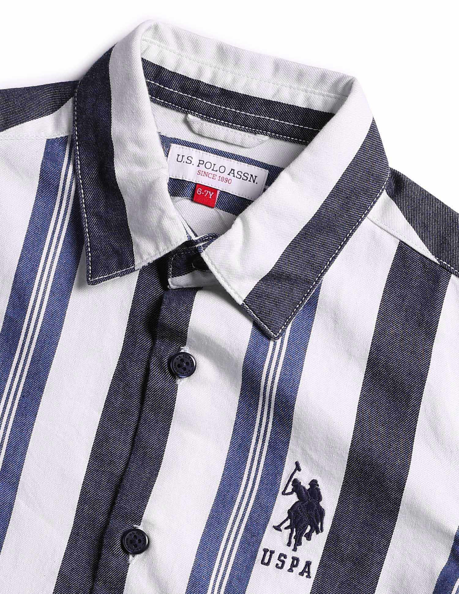 Boys Twill Vertical Striped Shirt Indigo - U.S. POLO ASSN. | Large