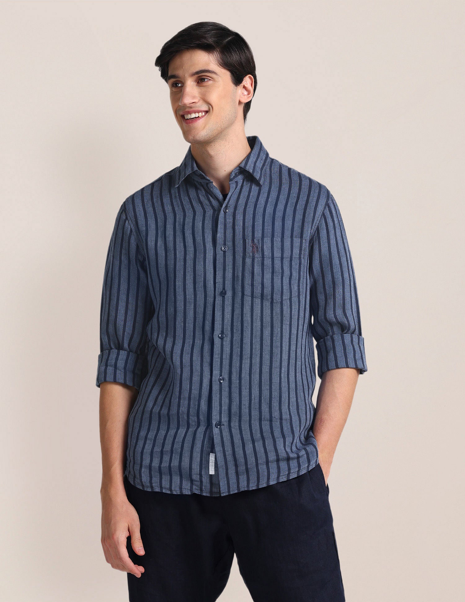 Vertical Stripe Linen Shirt Navy - U.S. Polo Assn. India | Large