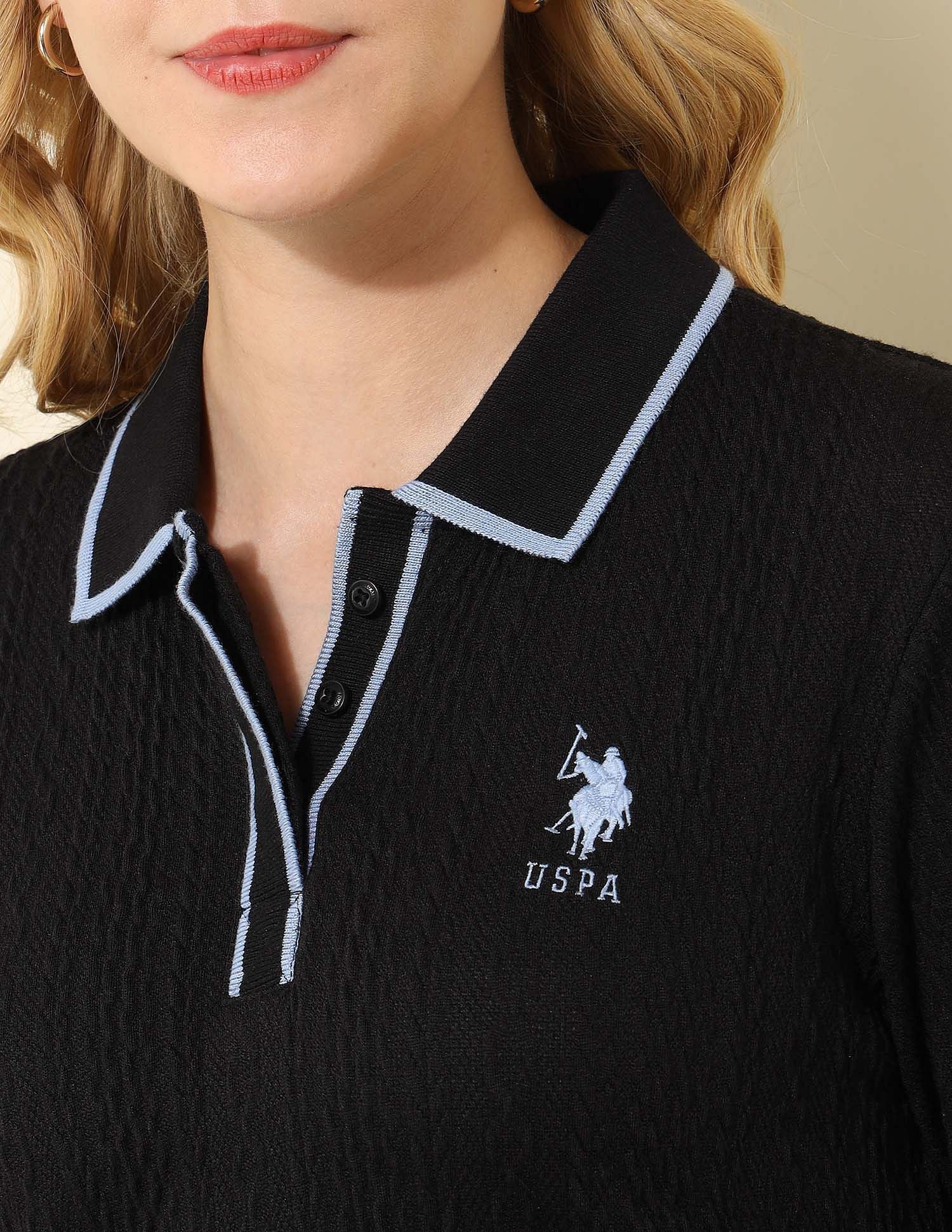 Textured Regular Fit Polo Collar Blue - U.S. Polo Assn. India | Large