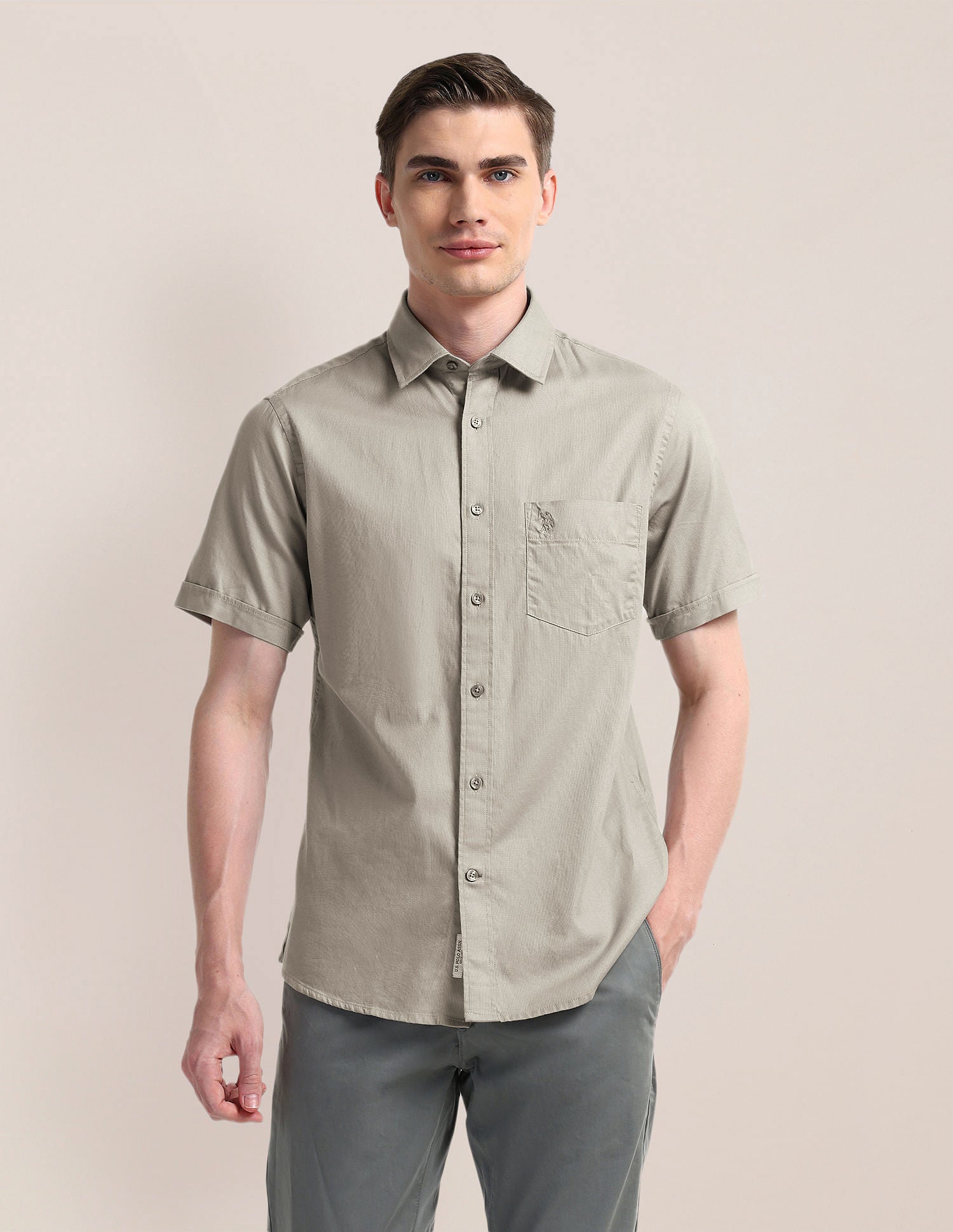 Tailored Fit Premium Cotton Shirt Grey - U.S. Polo Assn. India | Large