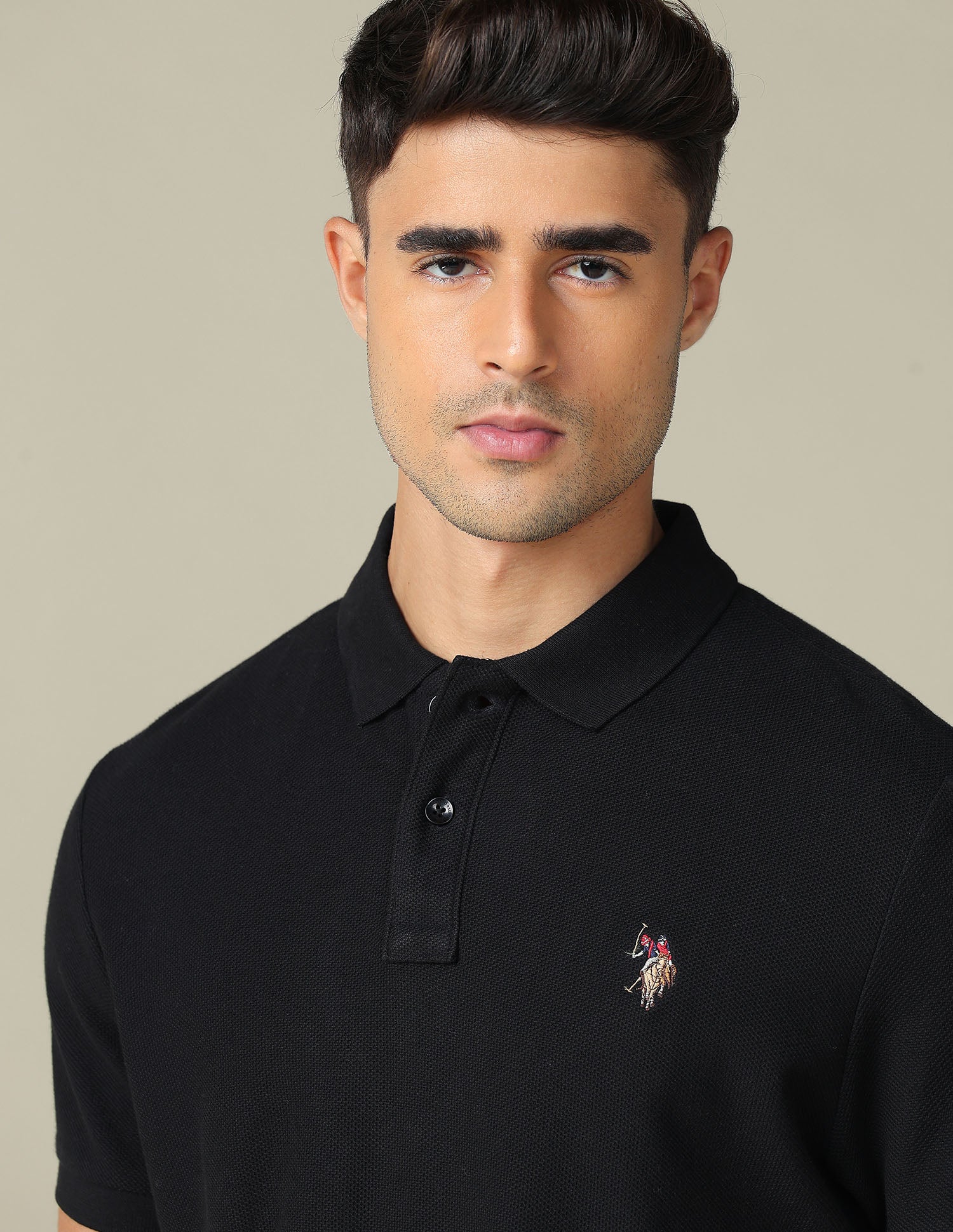 Pure Cotton Muscle Fit Polo Shirt Black - U.S. POLO ASSN. | Large