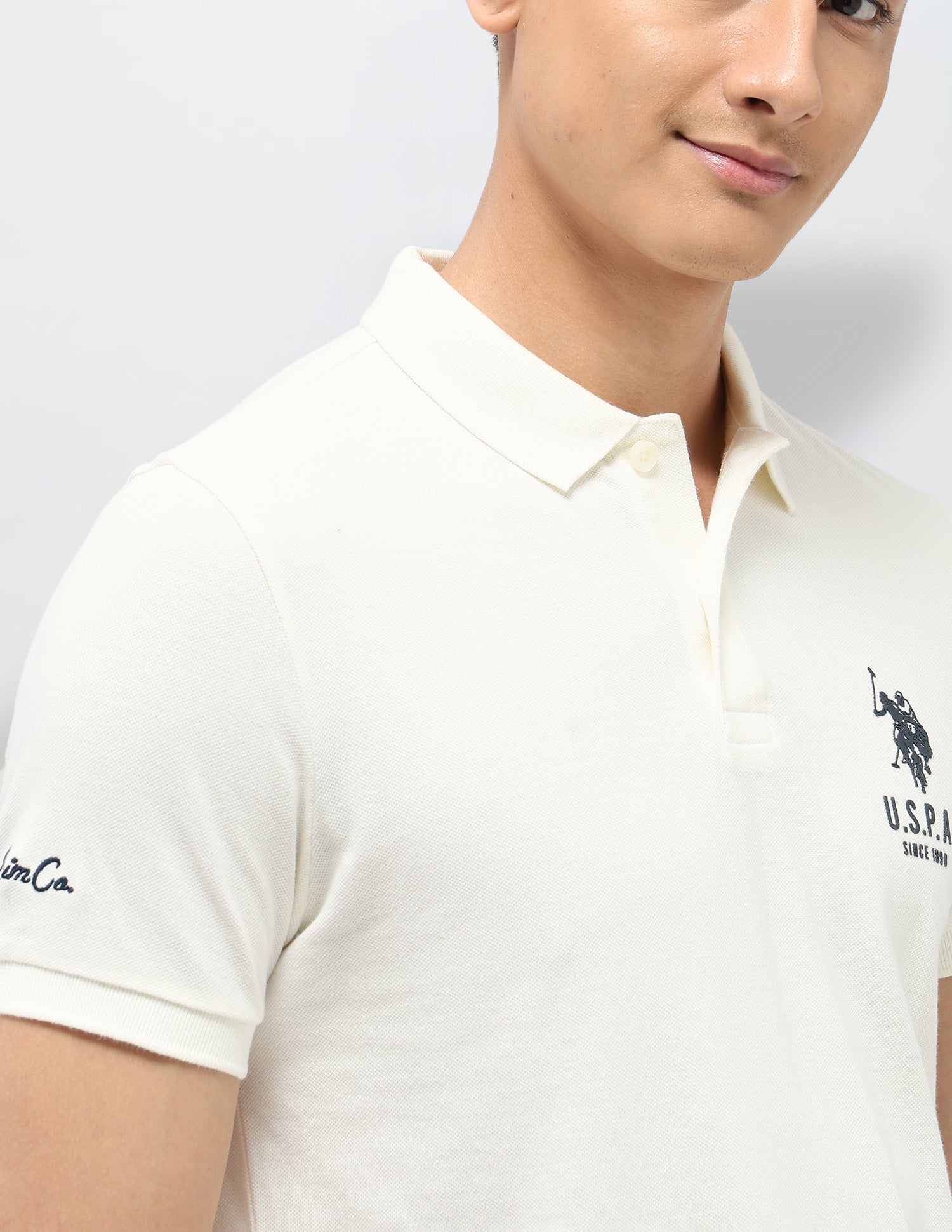 Pure Cotton Muscle Fit Polo Shirt Ivory - U.S. Polo Assn. India | Large