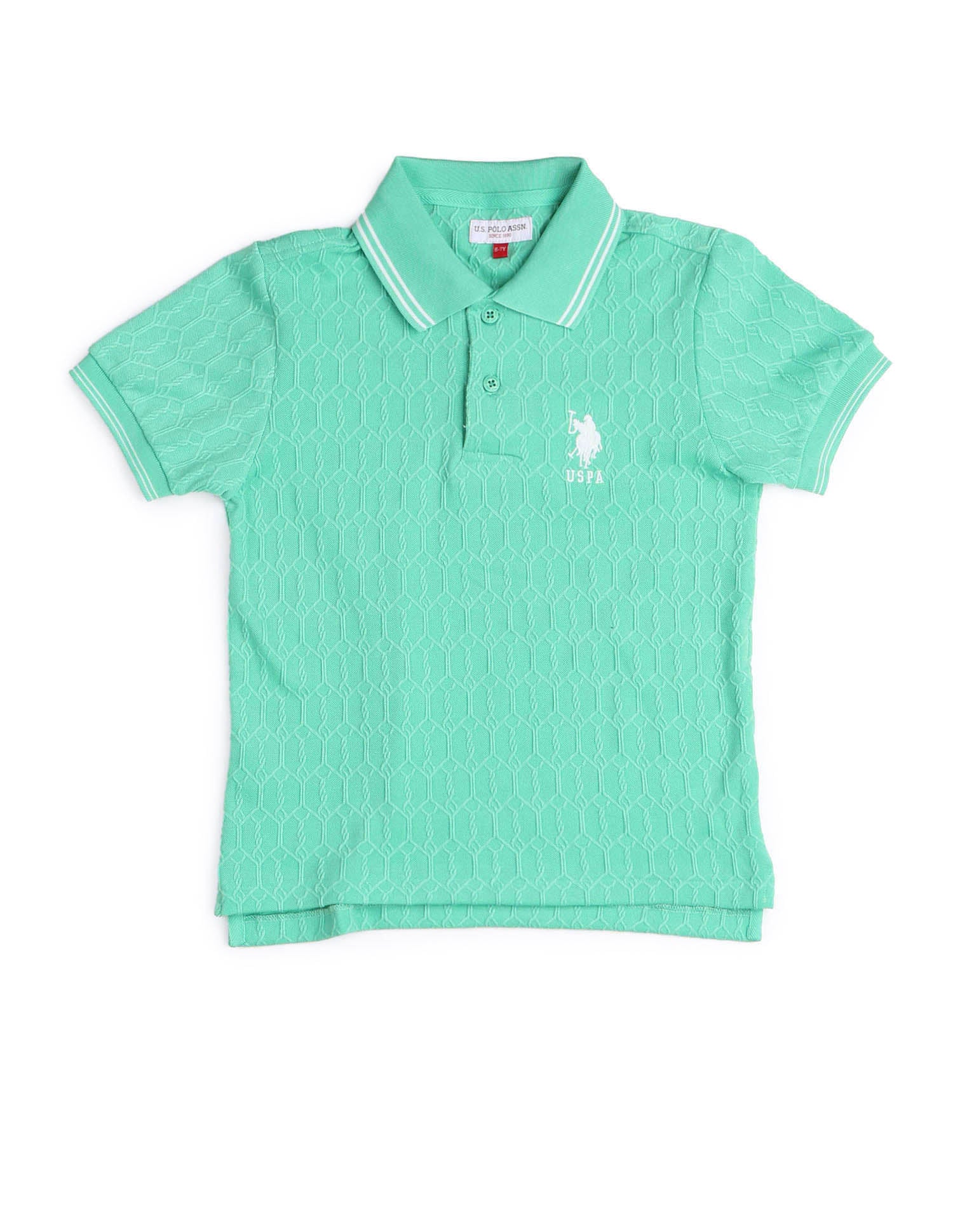 Boys Textured Pure Cotton Polo Shirt Mint - U.S. POLO ASSN. | Large