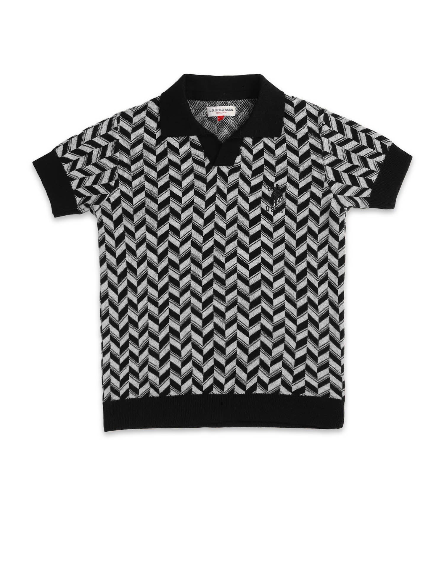 Boys Geometric Patterned Knit Regular Fit Polo Shirt Black - U.S. POLO ASSN. | Large