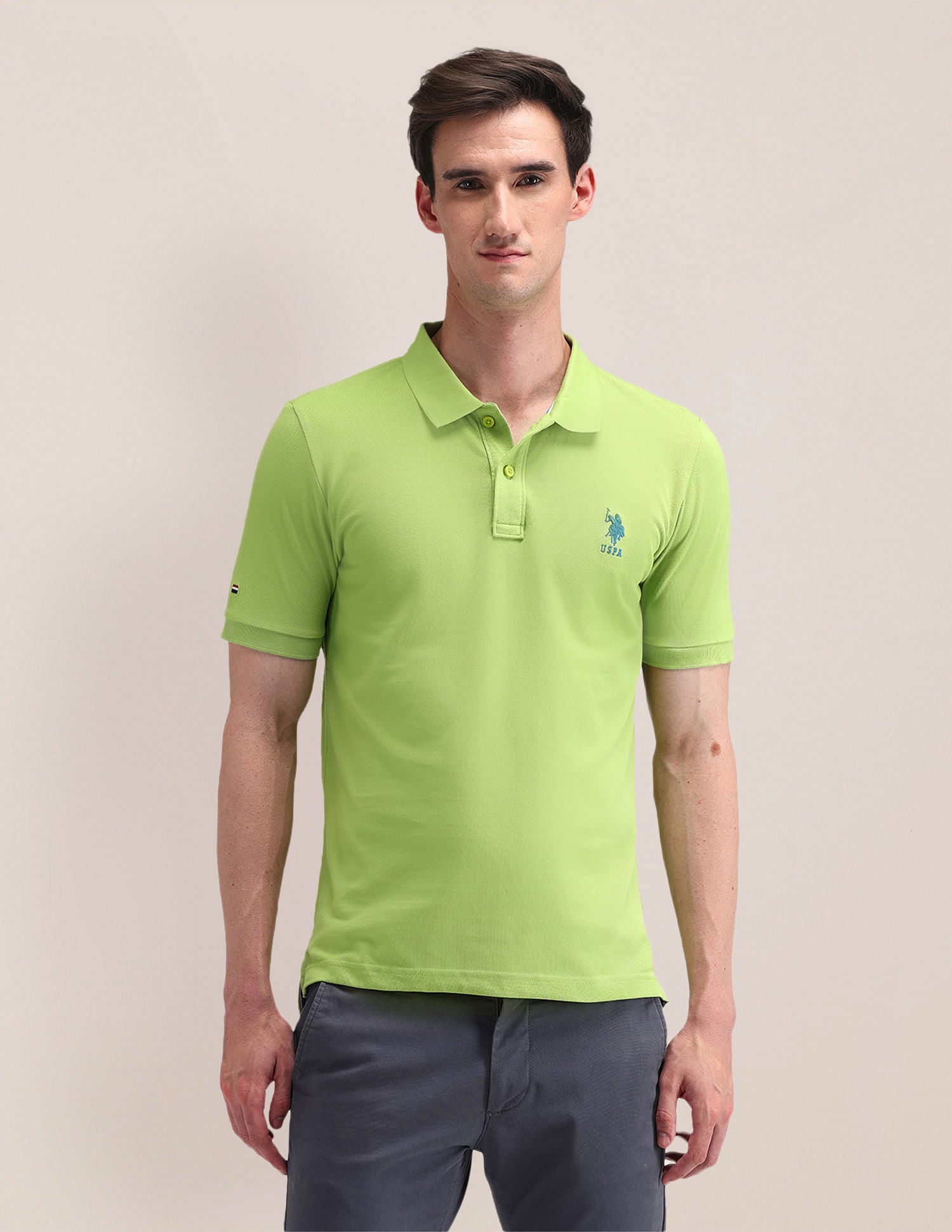 Solid Slim Fit Cotton Polo Shirt Green - U.S. POLO ASSN. | Large