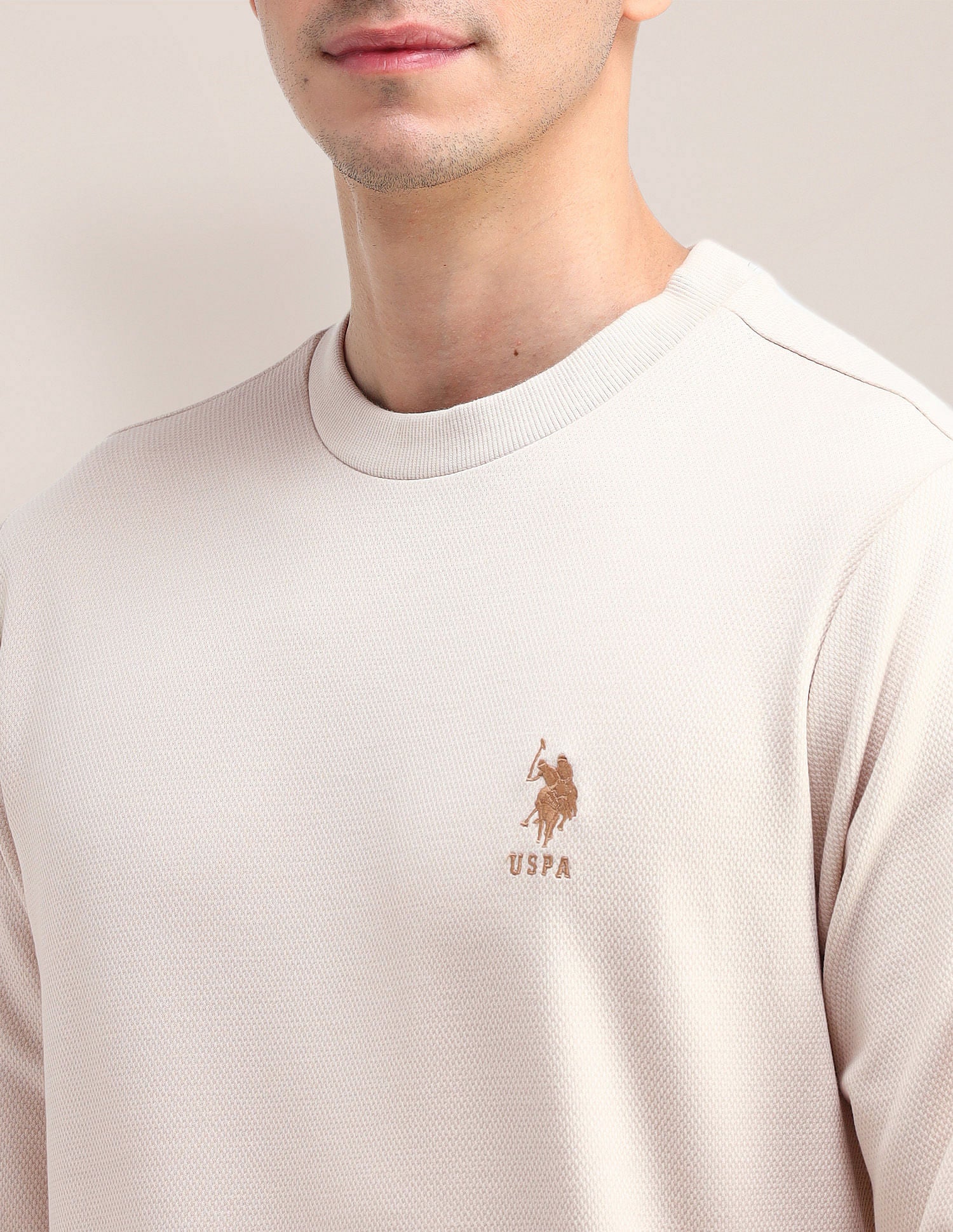 Patterned Knit Regular Fit Sweatshirt Off White - U.S. POLO ASSN. | Large