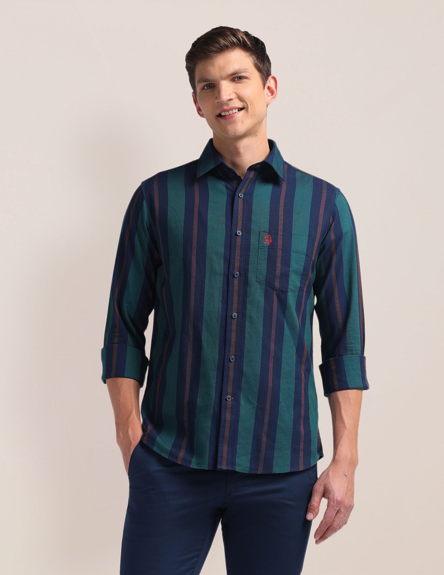 Tailored Vertical Stripes Shirt Dark Green - U.S. Polo Assn. India | Large