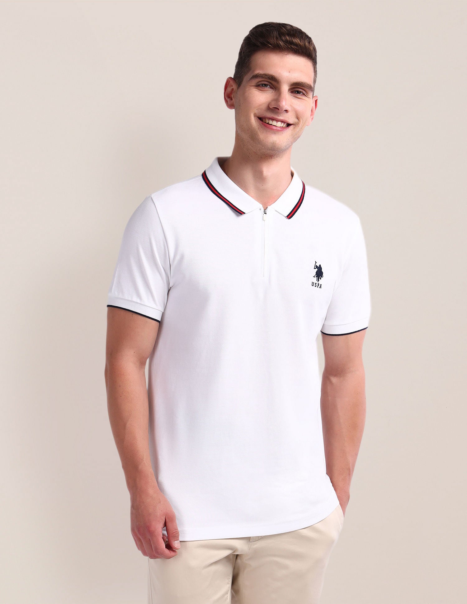 Slim Fit Pure Cotton Polo Shirt White - U.S. Polo Assn. India | Large