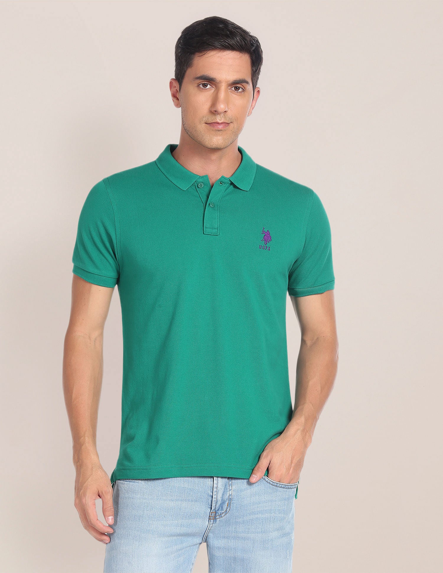 Solid Pique Polo Shirt Dark Green - U.S. POLO ASSN. | Large