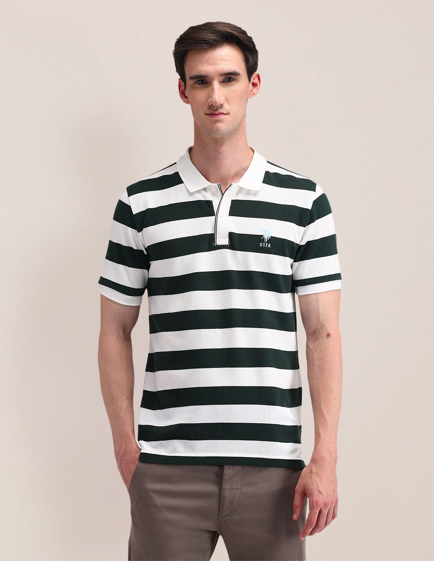 Slim Fit Horizontal Striped Polo Shirt Dark-Green - U.S. Polo Assn. India | Large