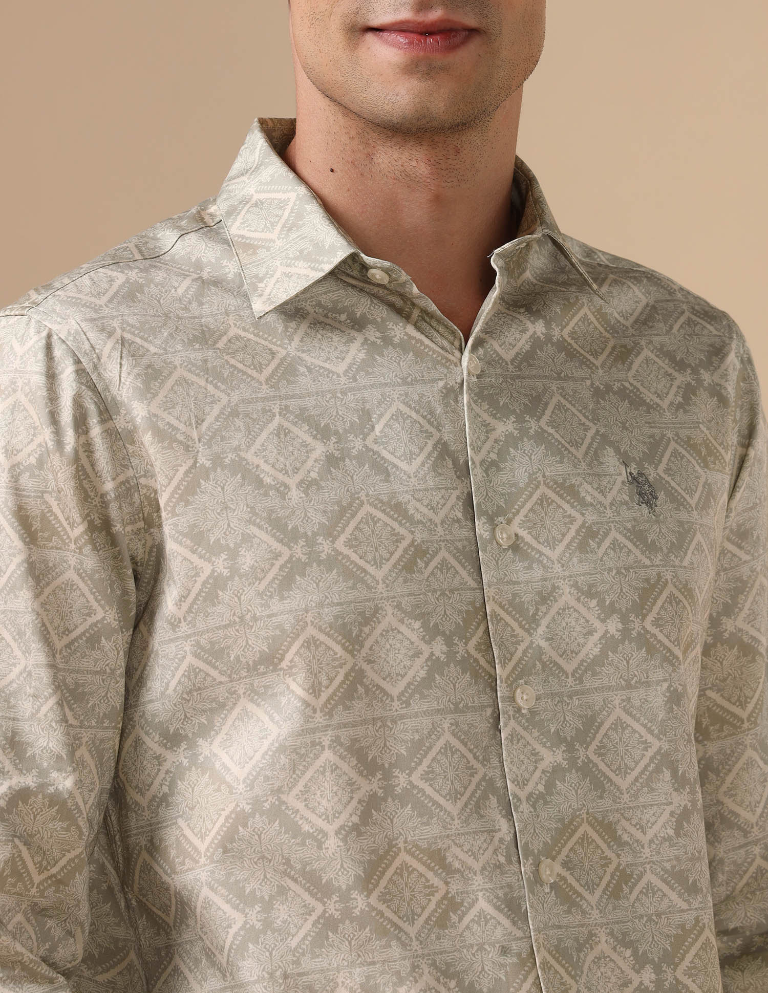 Pure Cotton Geometric Printed Shirt Light Green - U.S. POLO ASSN. | Large