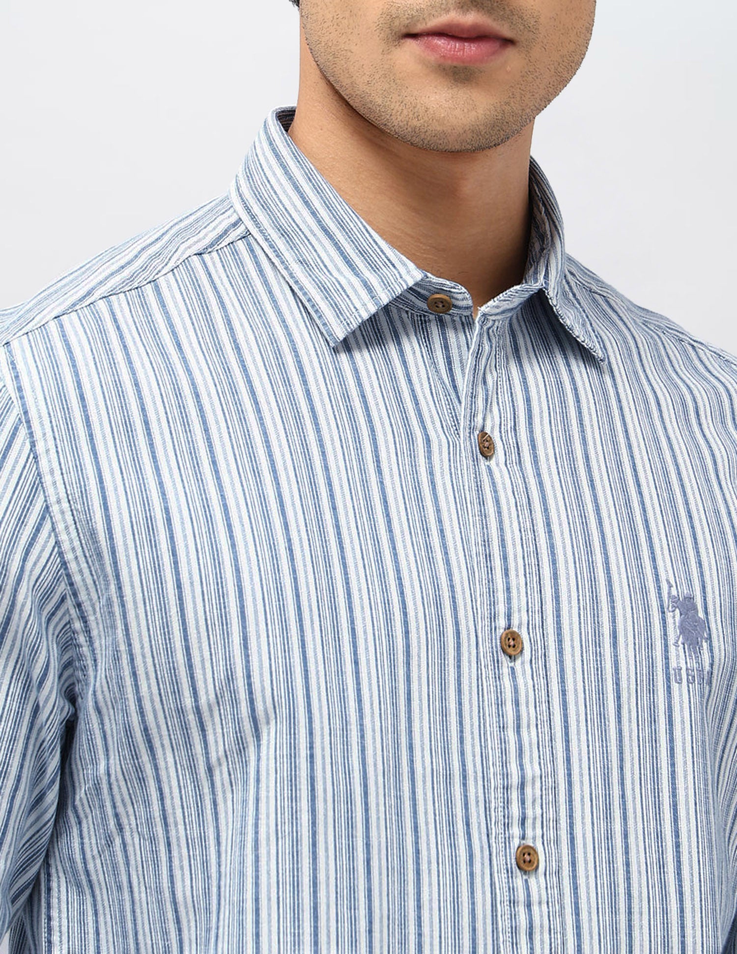 Vertical Striped Twill Shirt Indigo - U.S. POLO ASSN. | Large