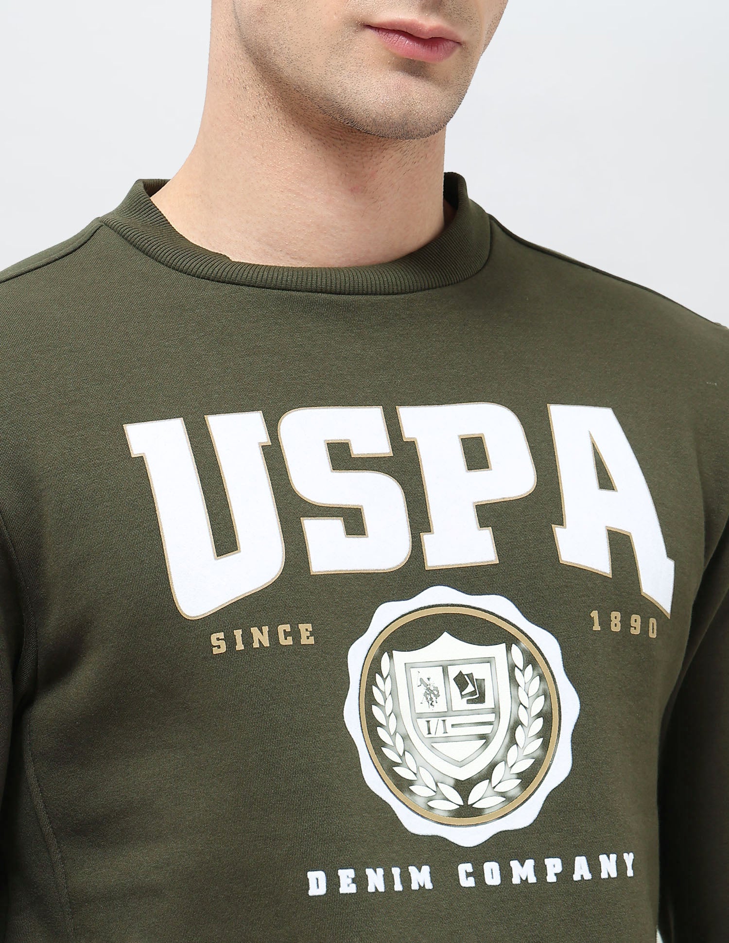 Brand Printed Regular Fit Sweatshirt Olive - U.S. POLO ASSN. | Large