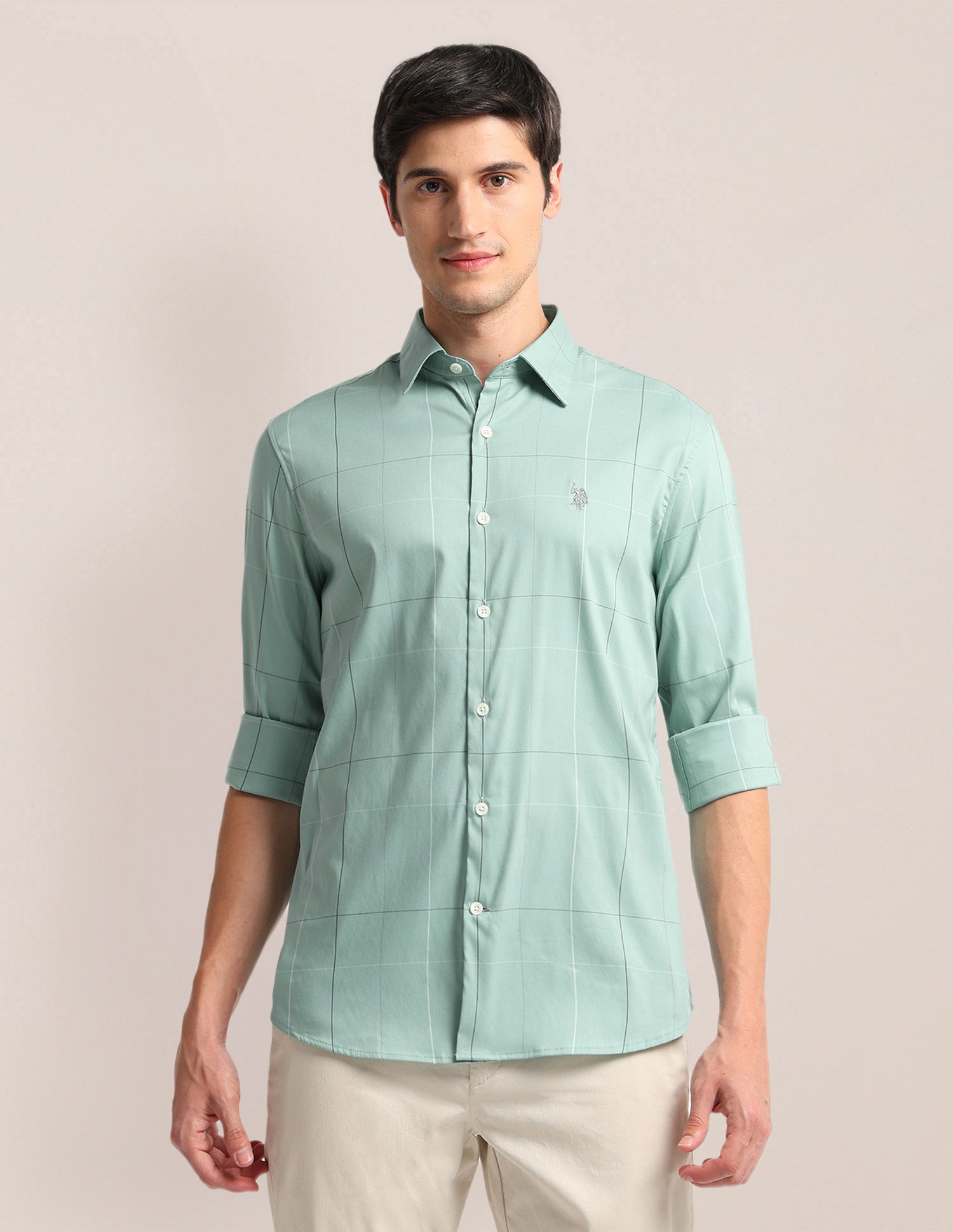 Windowpane Check Tailored Fit Shirt Green - U.S. Polo Assn. India | Large