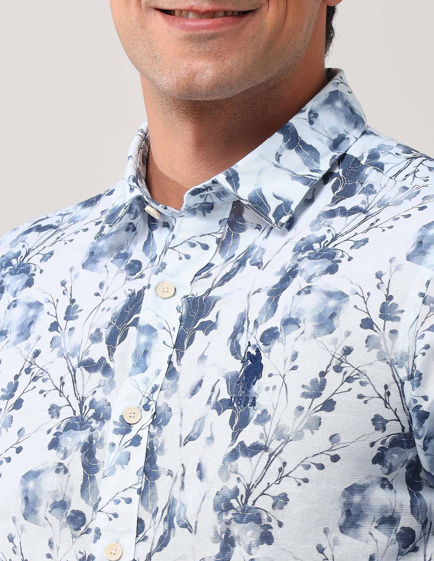 Regular Fit Floral Printed Shirt Blue - U.S. POLO ASSN. | Large