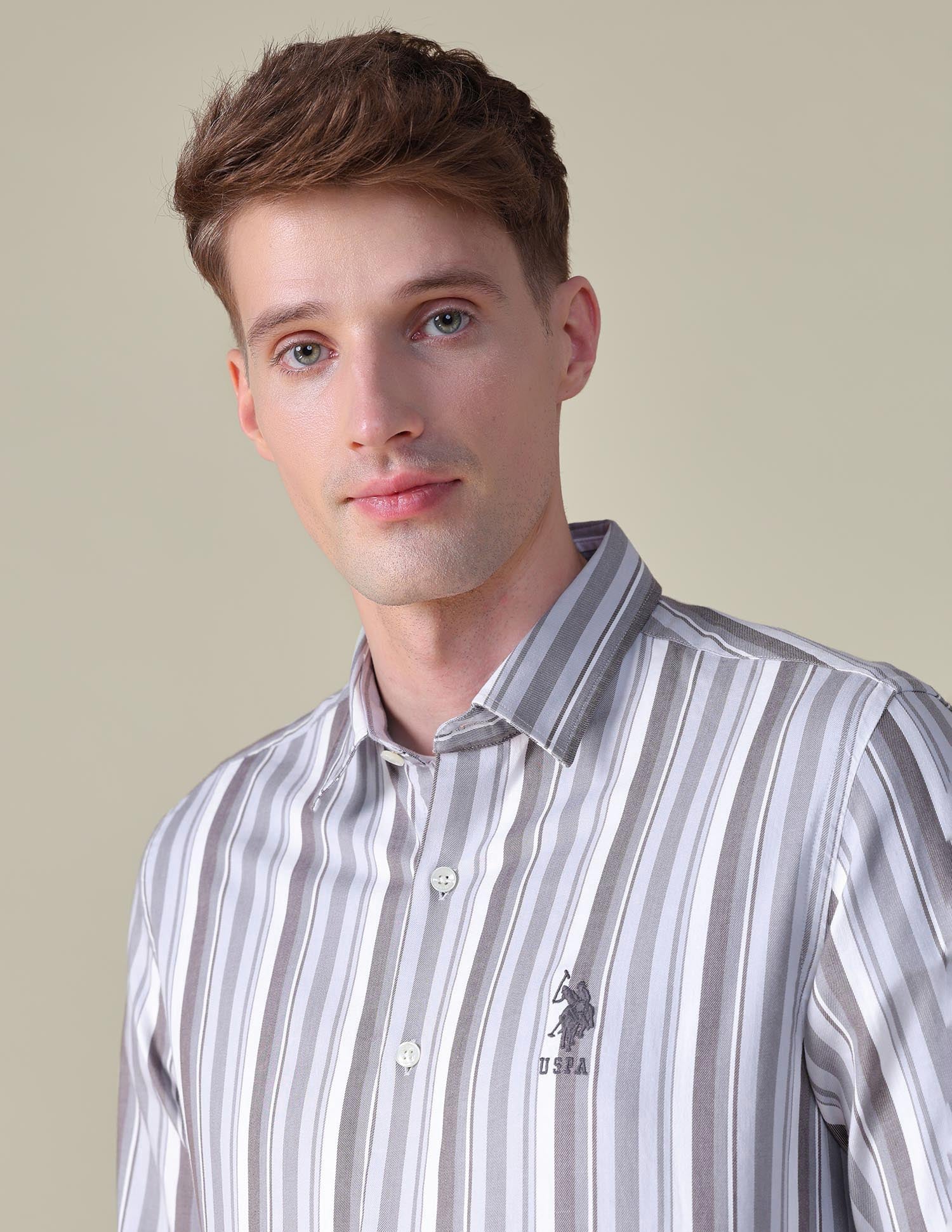 Vertical Striped Regular Fit Shirt Grey - U.S. POLO ASSN. | Large