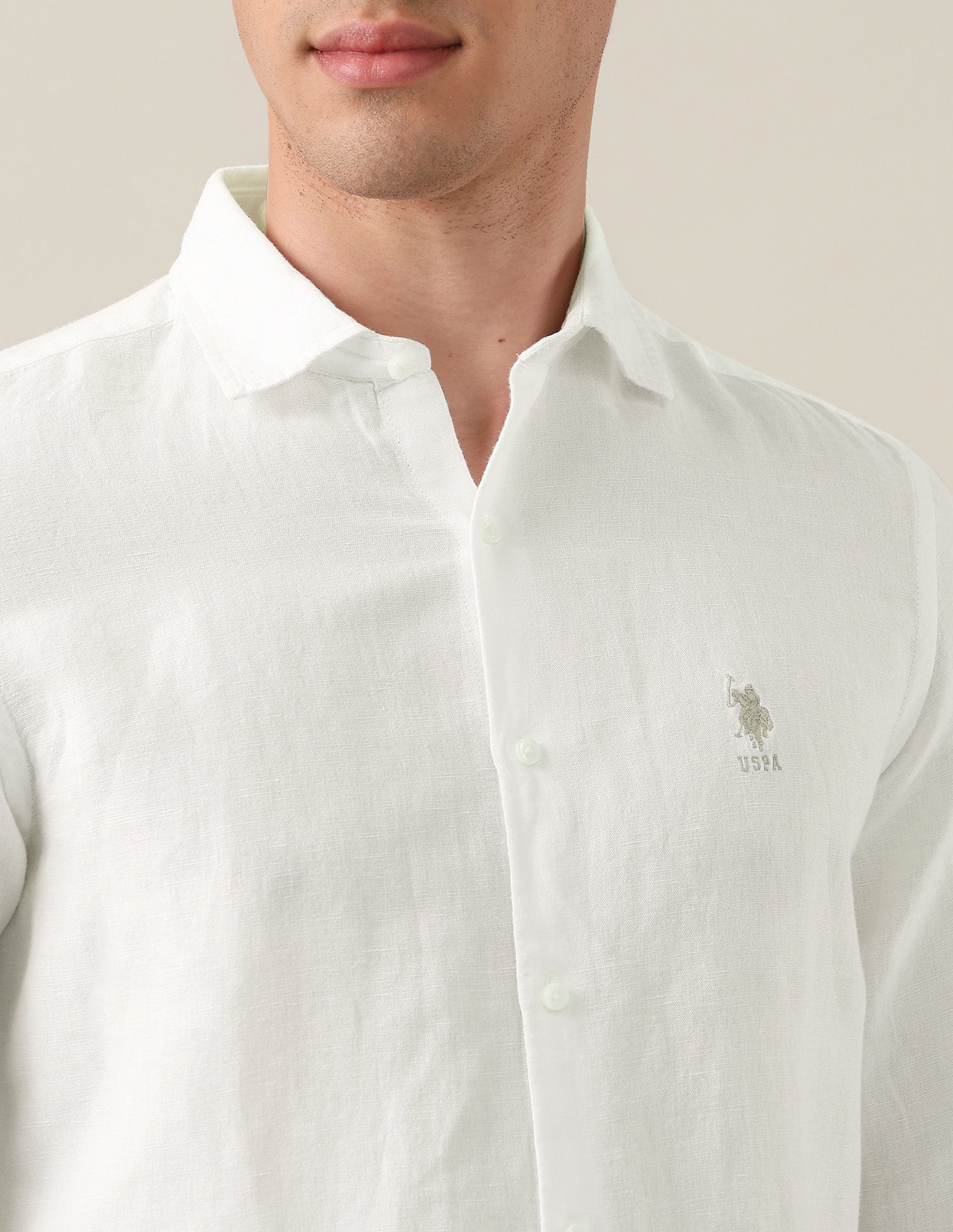Regular Fit Solid Shirt White - U.S. Polo Assn. India | Large