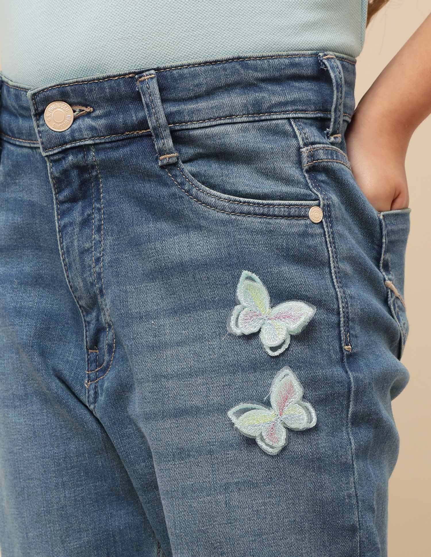 Girls Regular Fit Whiskered Jeans Blue - U.S. POLO ASSN. | Large