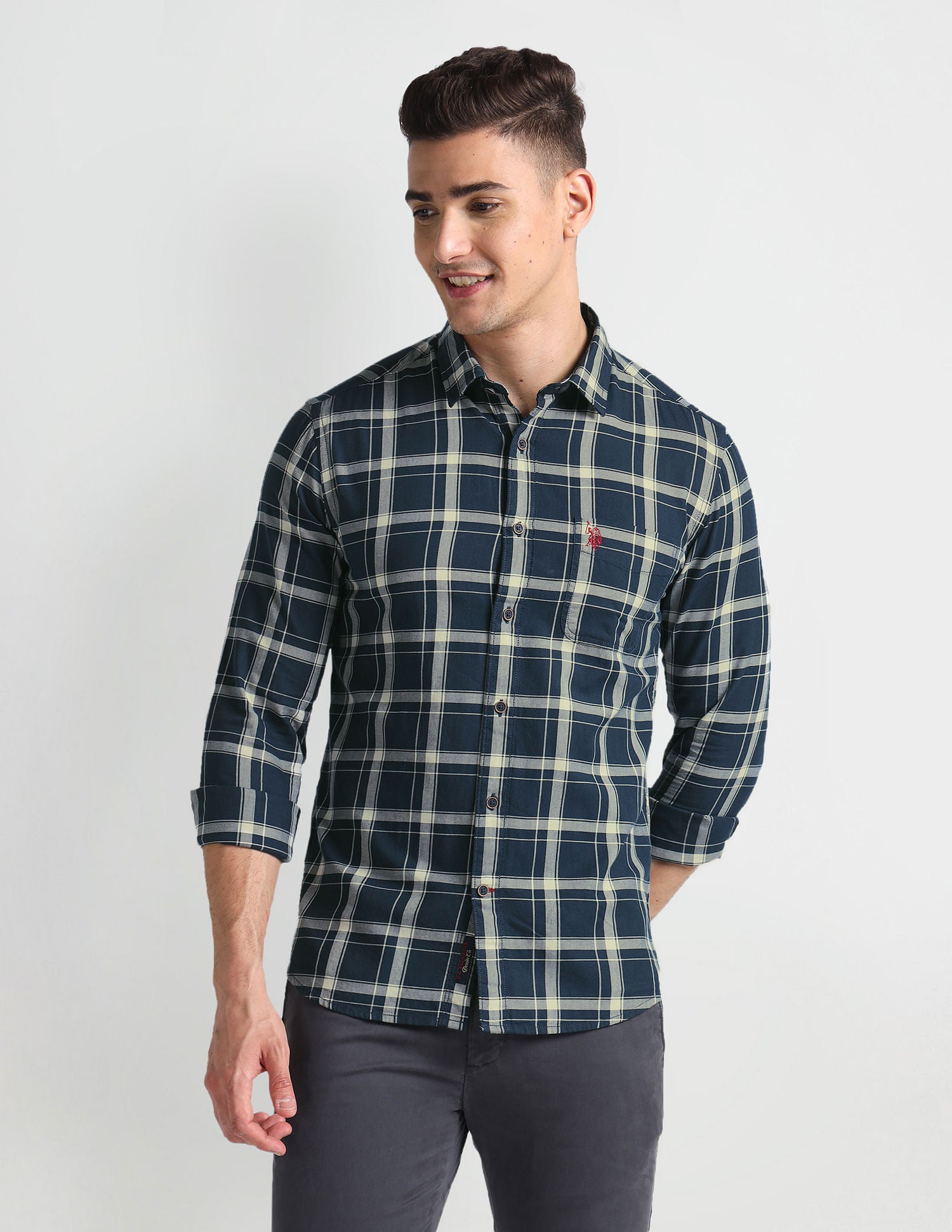 Tartan Check Slim Shirt Navy - U.S. Polo Assn. India | Large