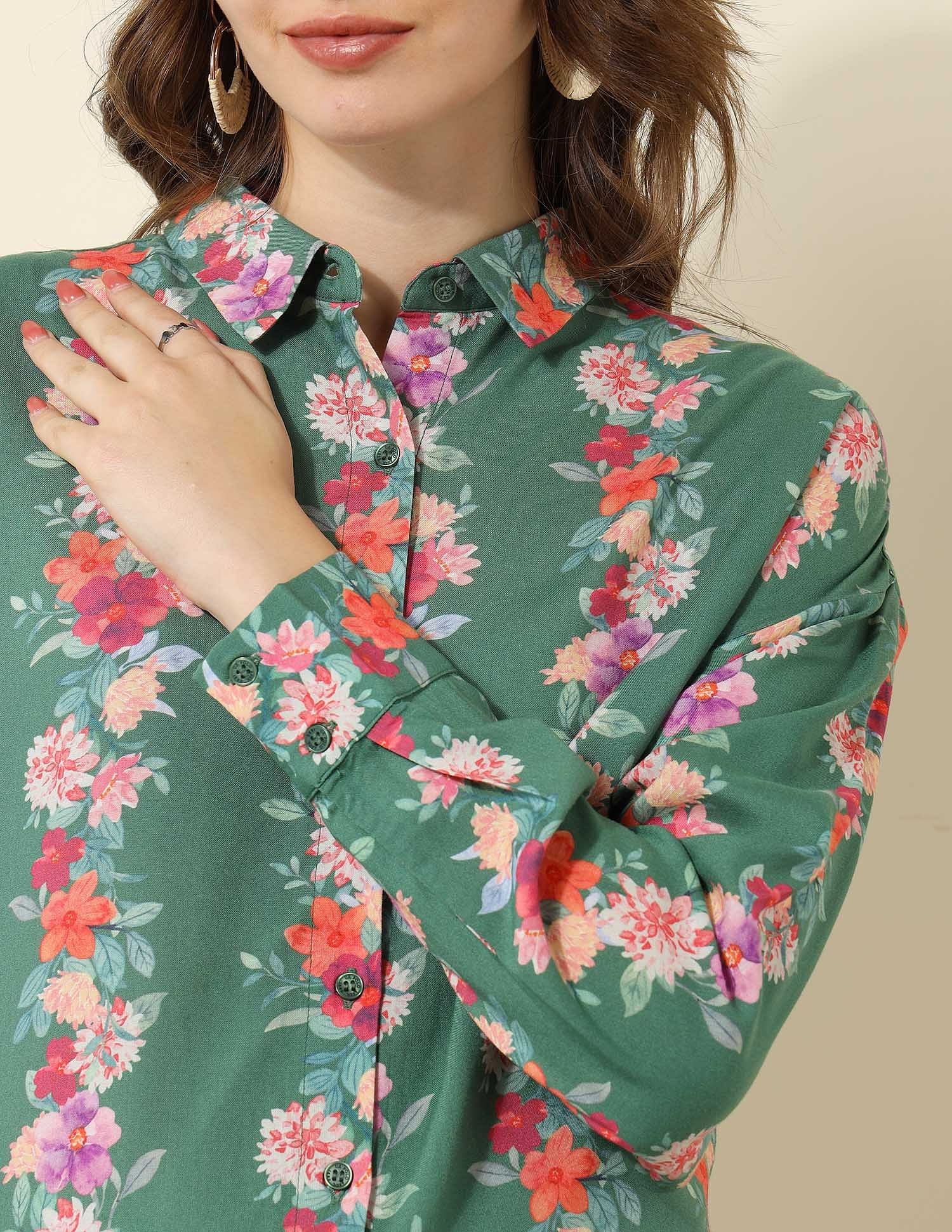 Floral Printed Regular Fit Shirt Green - U.S. POLO ASSN. | Large