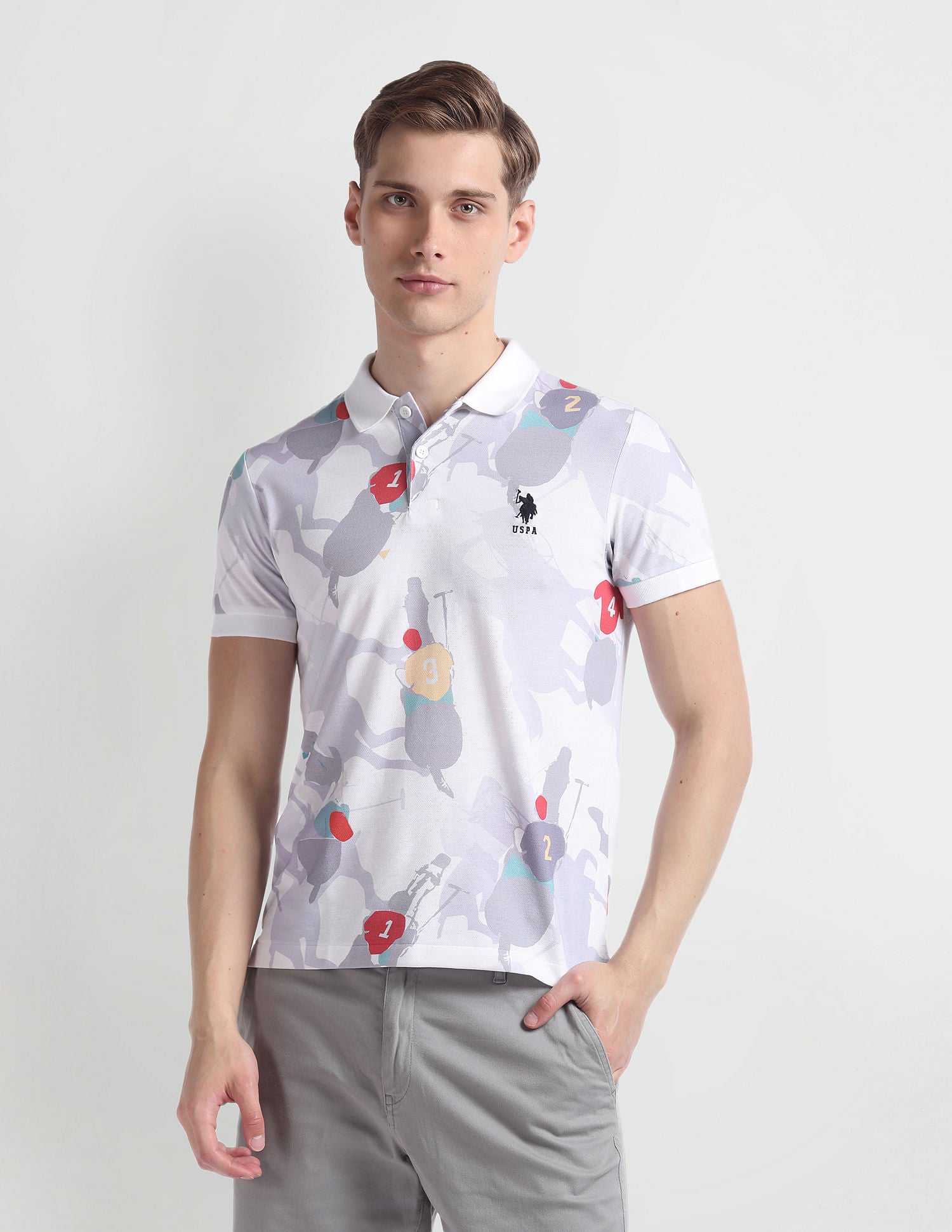 Graphic Print Pique Polo Shirt Lavender - U.S. Polo Assn. India | Large