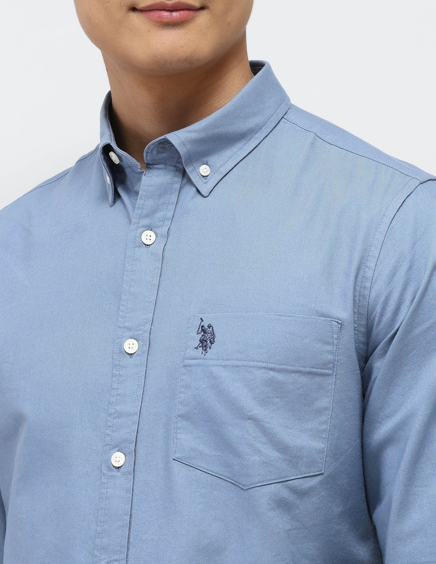 Tailored Fit Oxford Button Down Shirt Blue - U.S. Polo Assn. India | Large