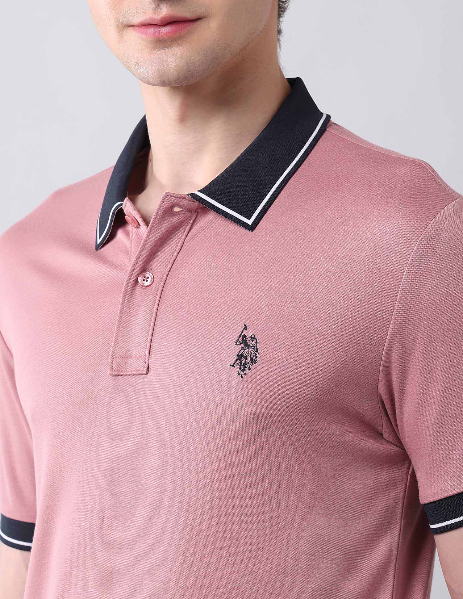 Solid Pure Cotton Muscle Fit Shirt Peach - U.S. Polo Assn. India | Large