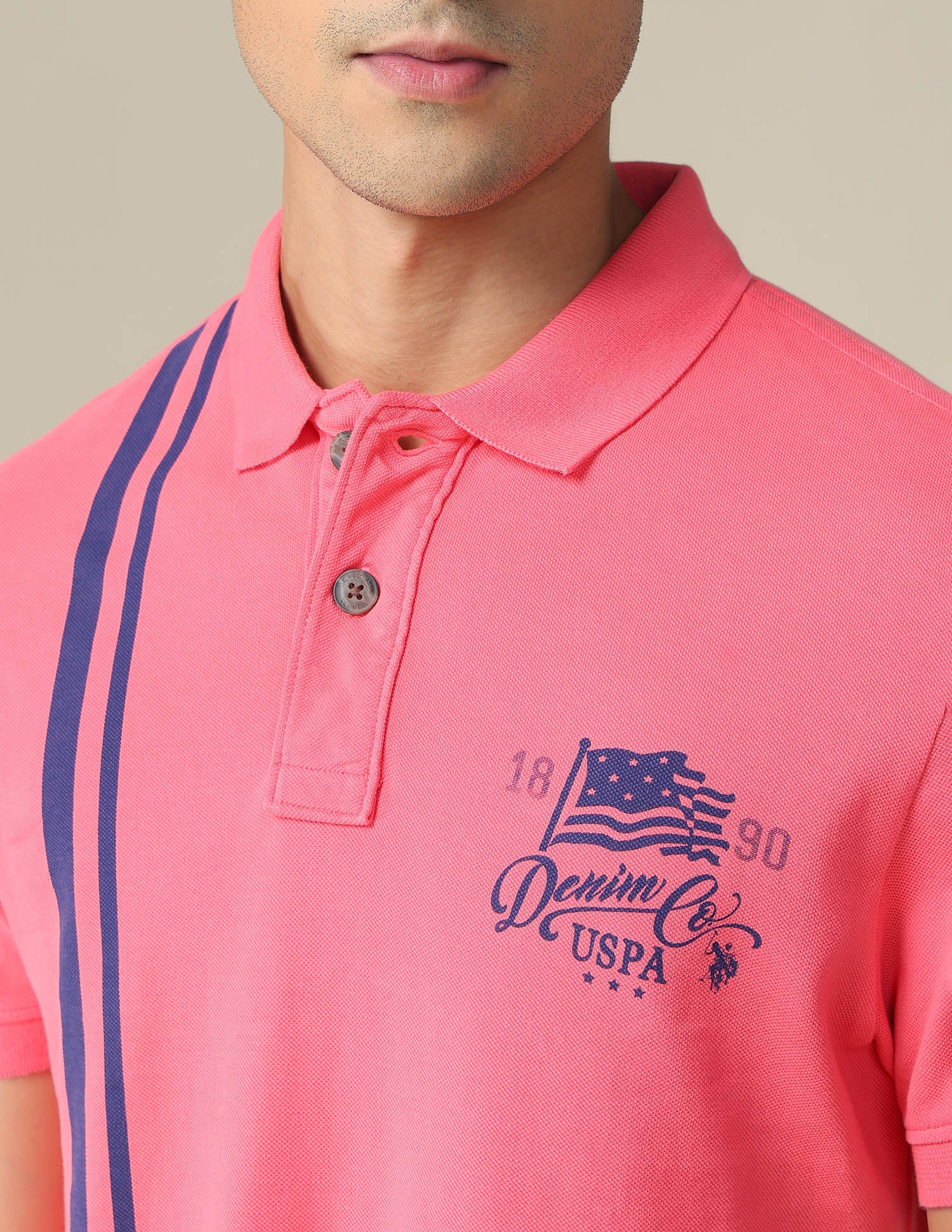 Vertical Striped Cotton Polo Shirt Pink - U.S. POLO ASSN. | Large