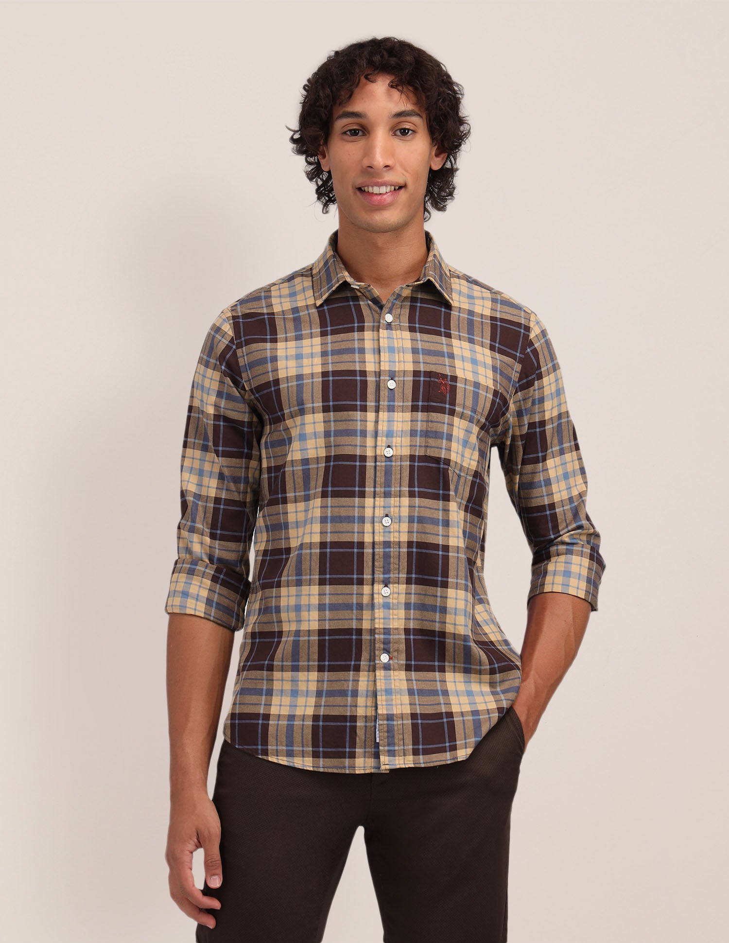 Plaid Checked Dobby Shirt Yellow - U.S. Polo Assn. India | Large