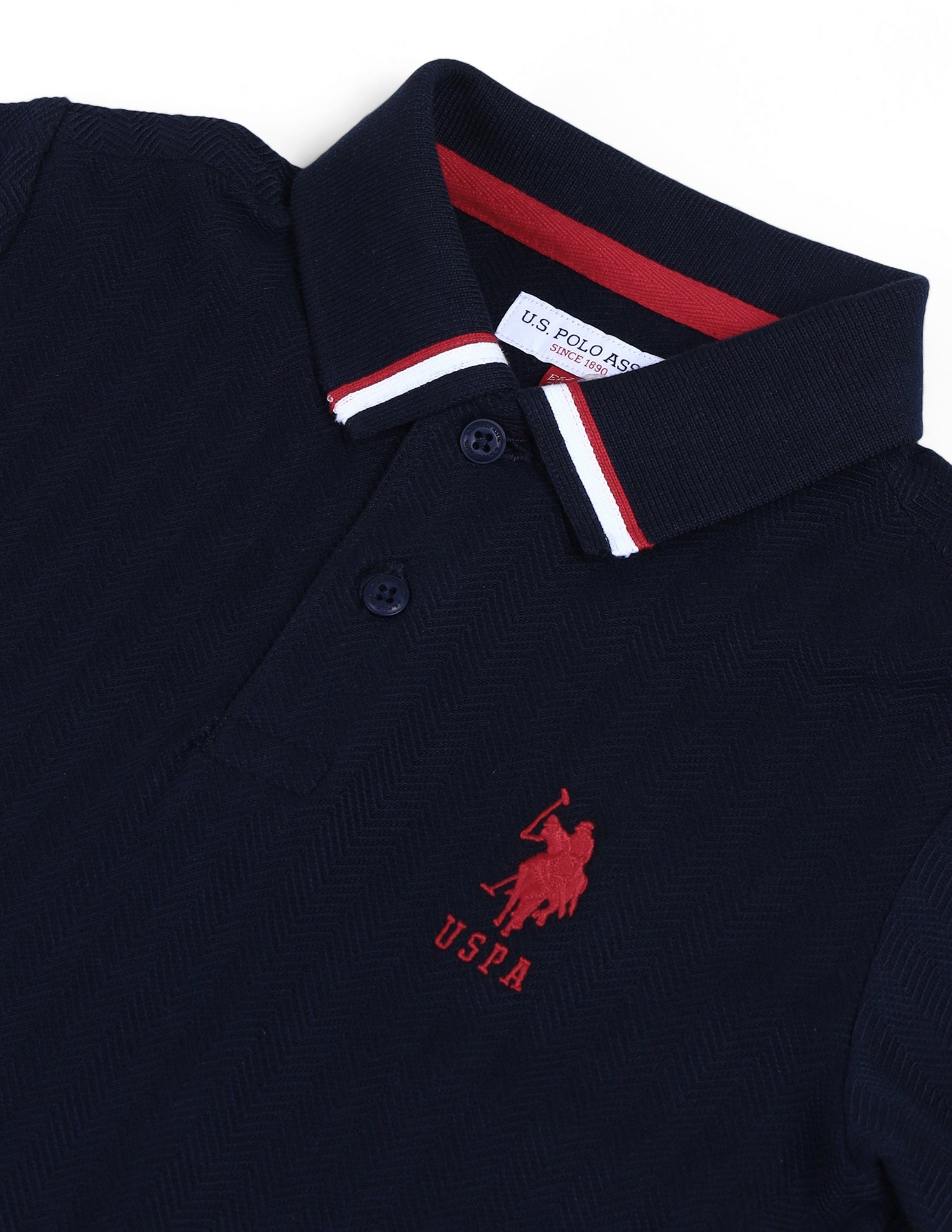 Boys Textured Slim Fit Polo Shirt Dark Blue - U.S. Polo Assn. India | Large