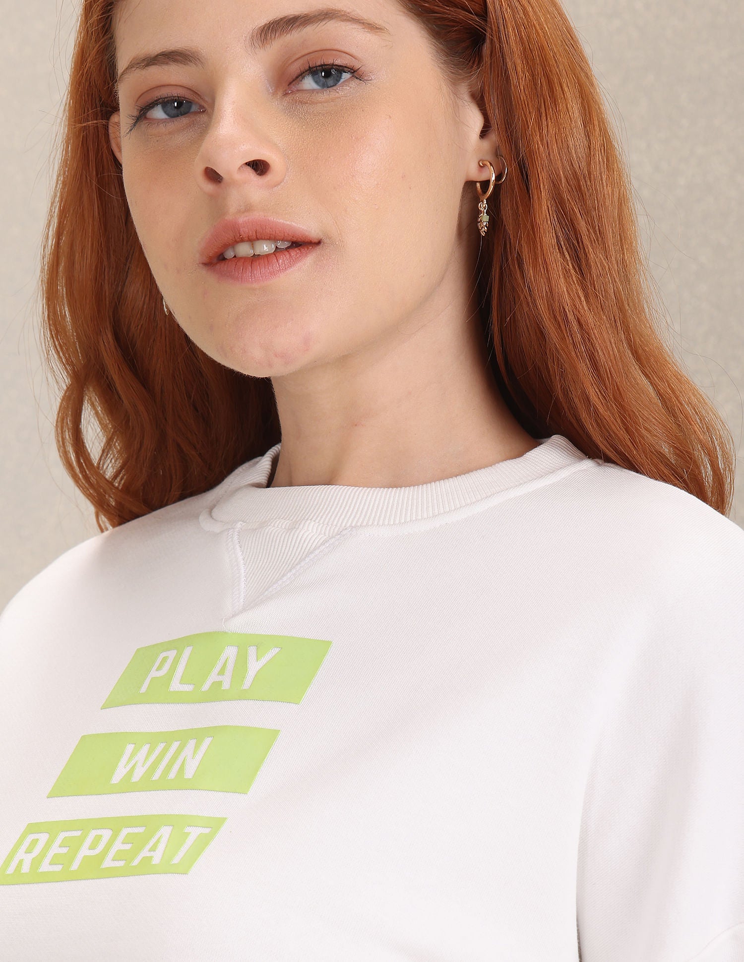 Crew Neck Typographic Print Sweatshirt White - U.S. Polo Assn. India | Large