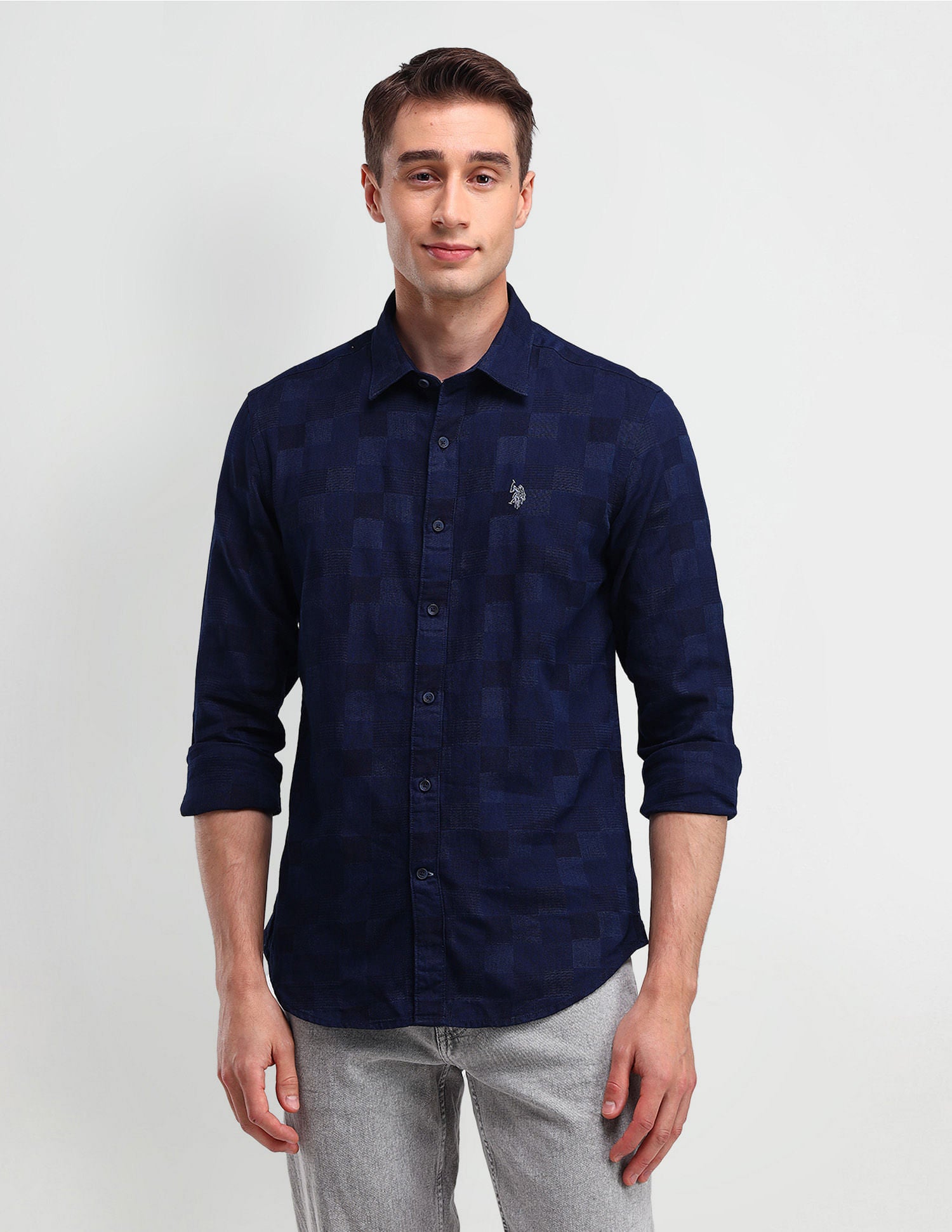 Slim Fit Geometric Shirt Navy - U.S. Polo Assn. India | Large