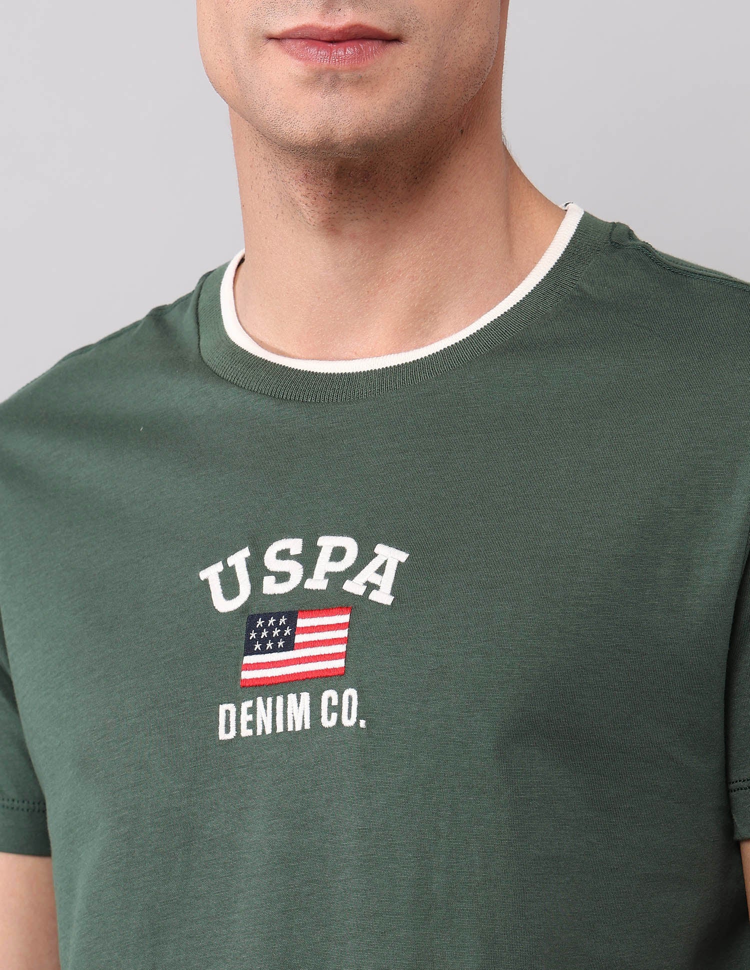 Muscle Fit Brand Embroidered T-Shirt Olive - U.S. Polo Assn. India | Large