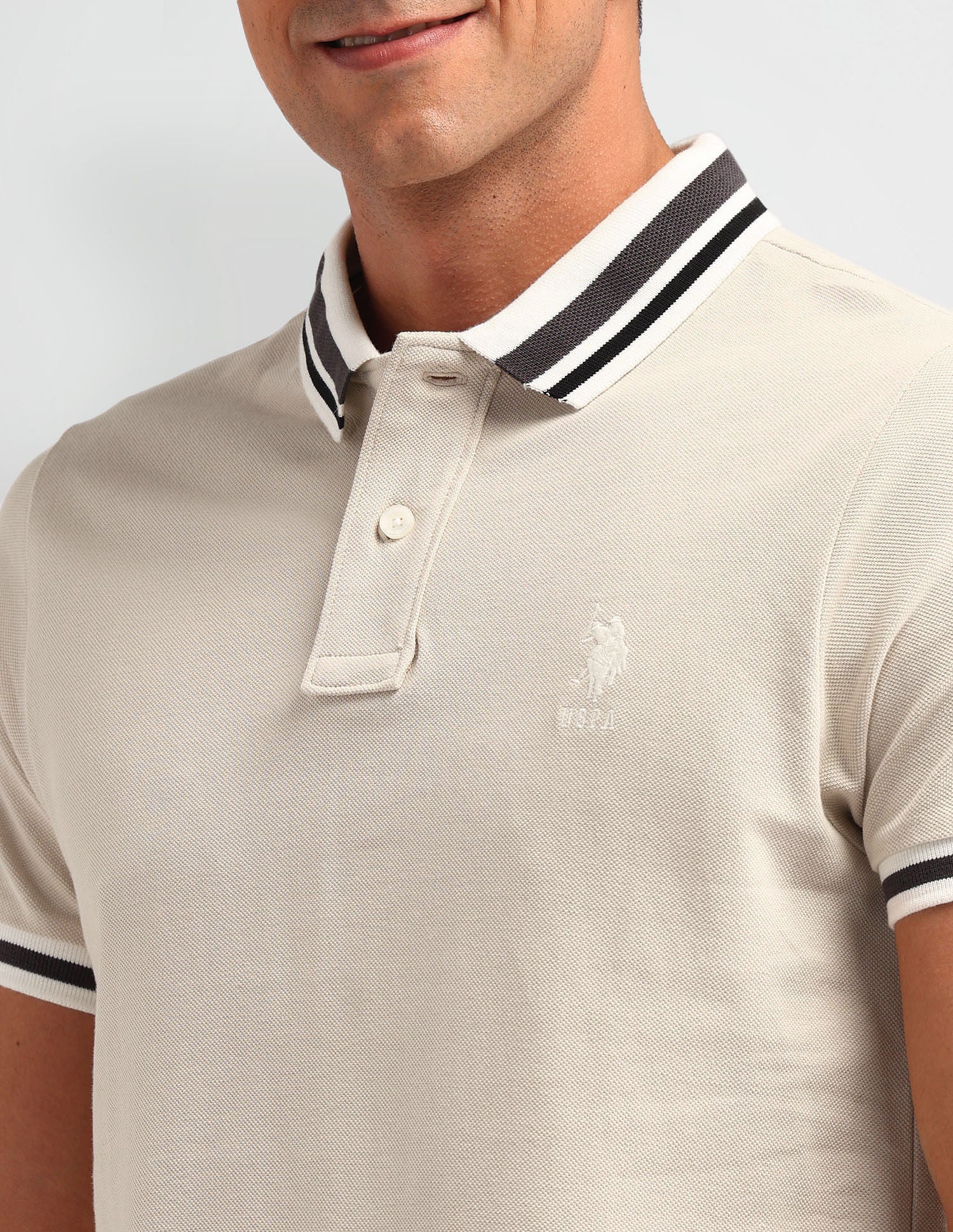 Outdoor Muscle Fit Solid Polo Shirt Beige - U.S. POLO ASSN. | Large