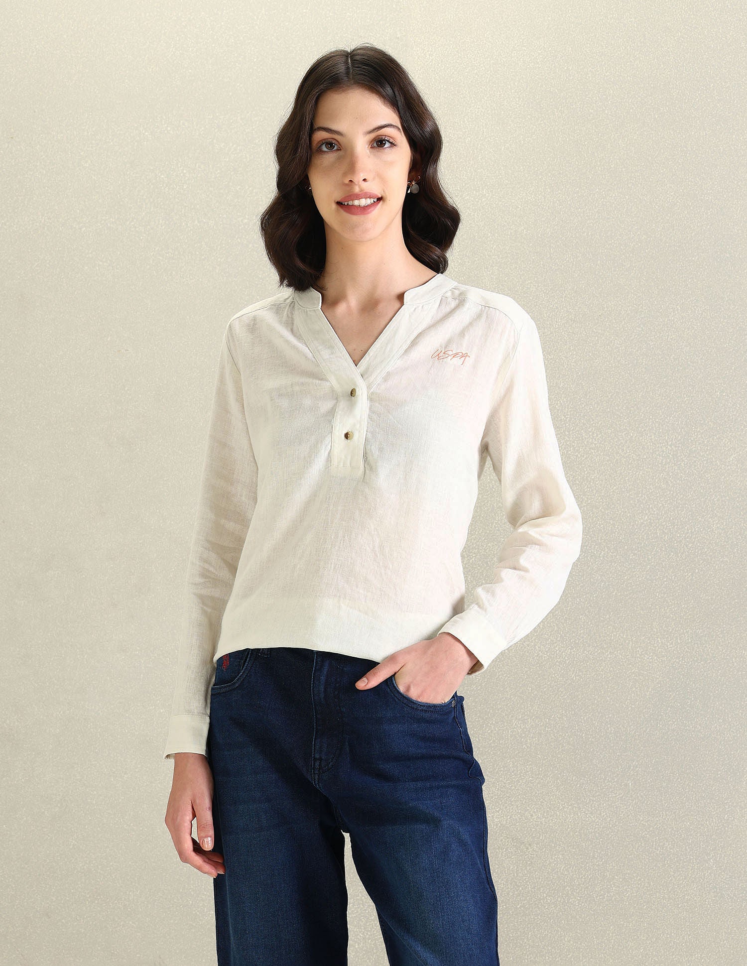 Solid Linen Tunic Top Off White - U.S. POLO ASSN. | Large