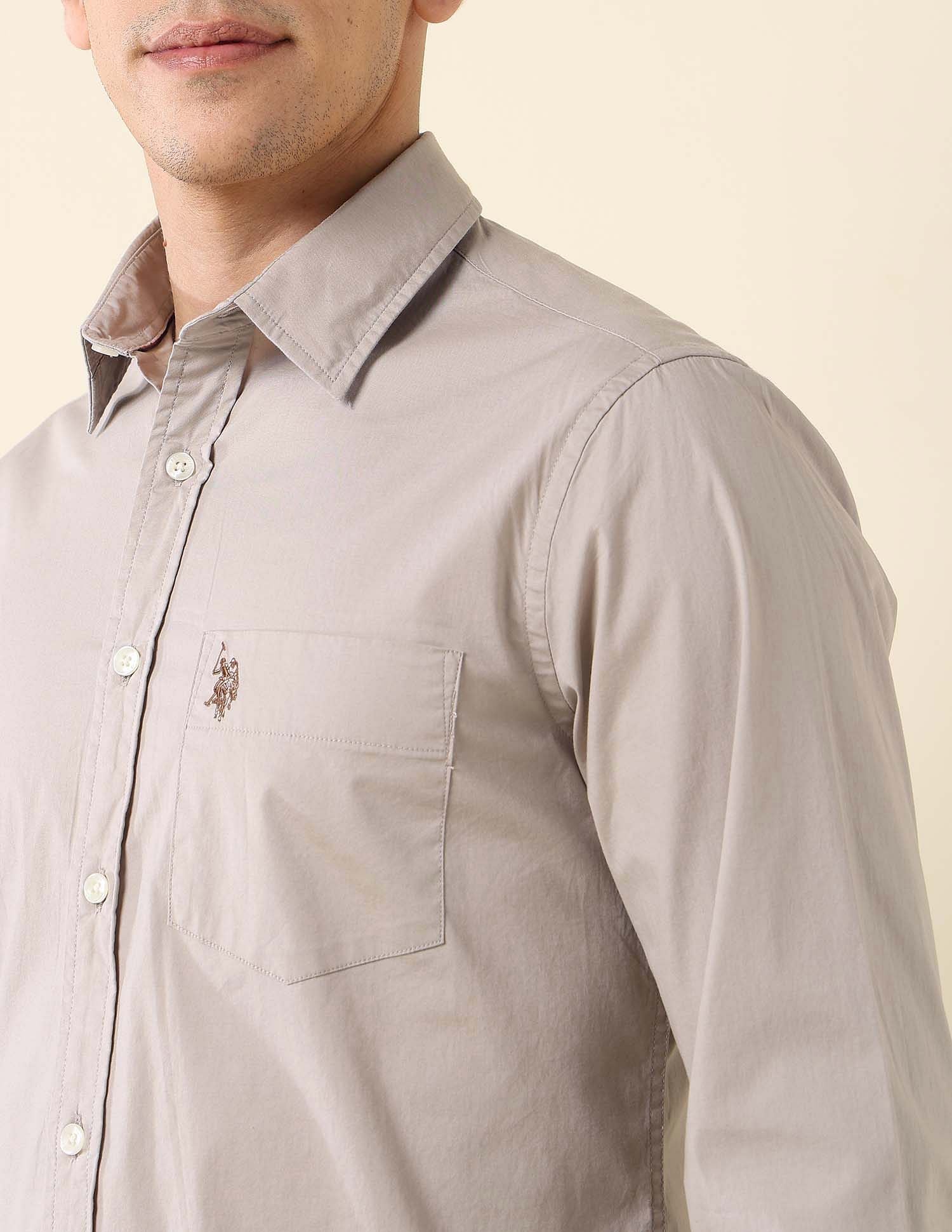 Poplin Solid Stretch Shirt Khaki - U.S. Polo Assn. India | Large