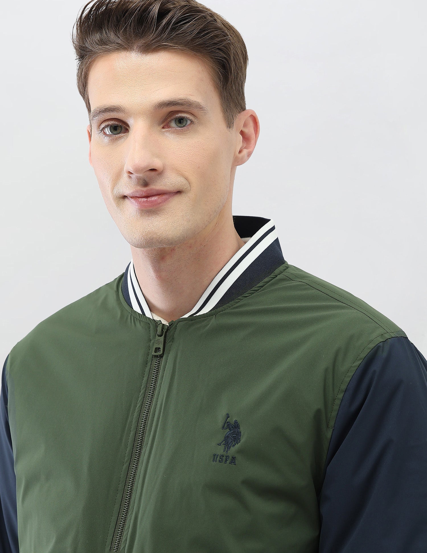 Colour Blocked Regular Fit Varsity Jacket Olive - U.S. Polo Assn. India | Large