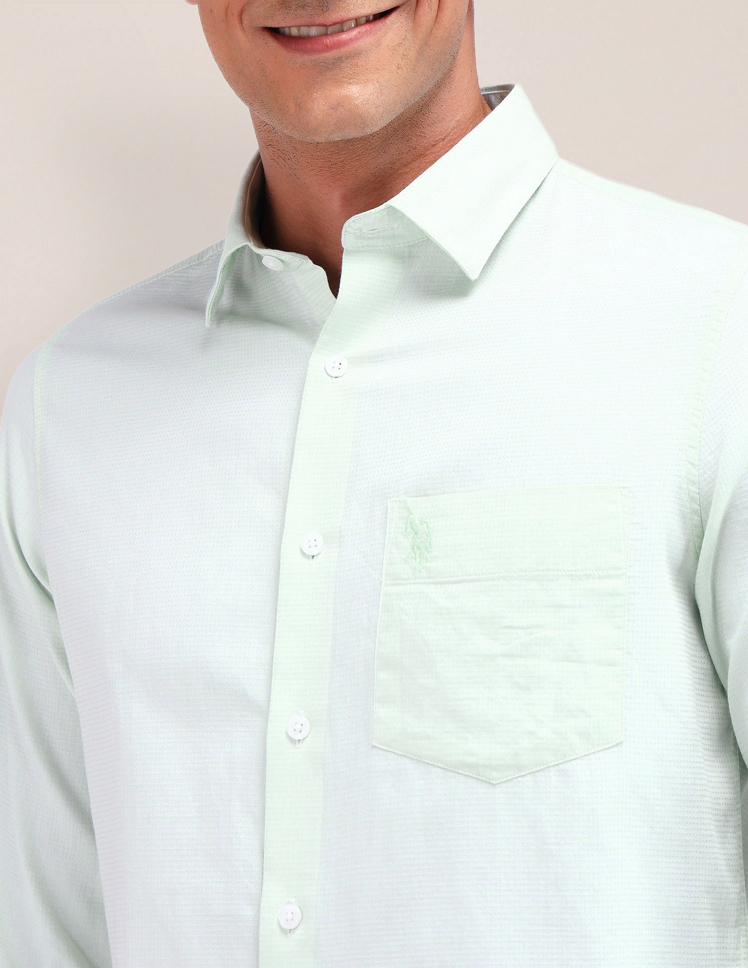 Tailored Fit Pure Cotton Shirt Light Green - U.S. Polo Assn. India | Large
