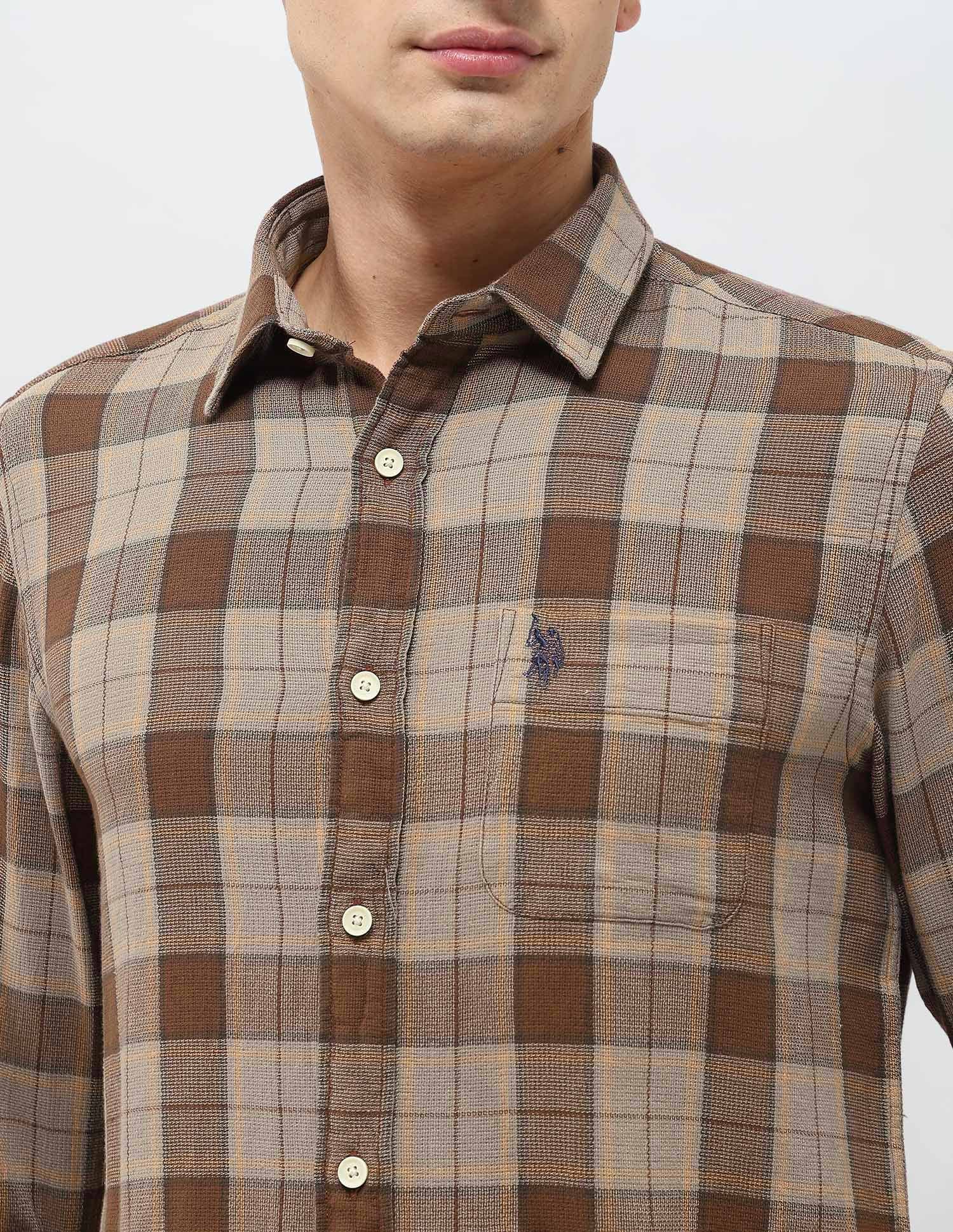 Tartan Checked Regular Fit Shirt Medium Brown - U.S. Polo Assn. India | Large