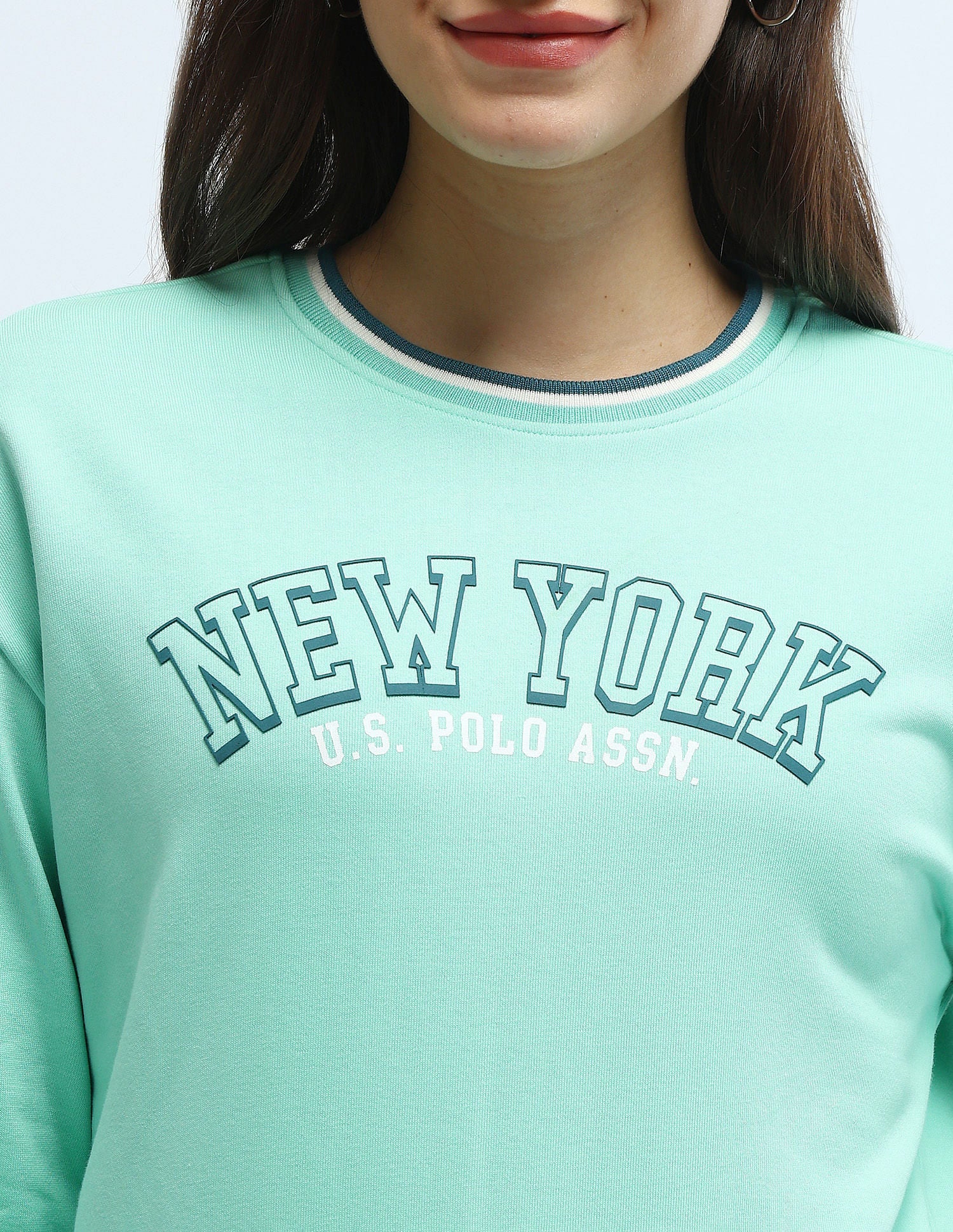 Brand Printed Regular Fit Sweatshirt Mint - U.S. Polo Assn. India | Large