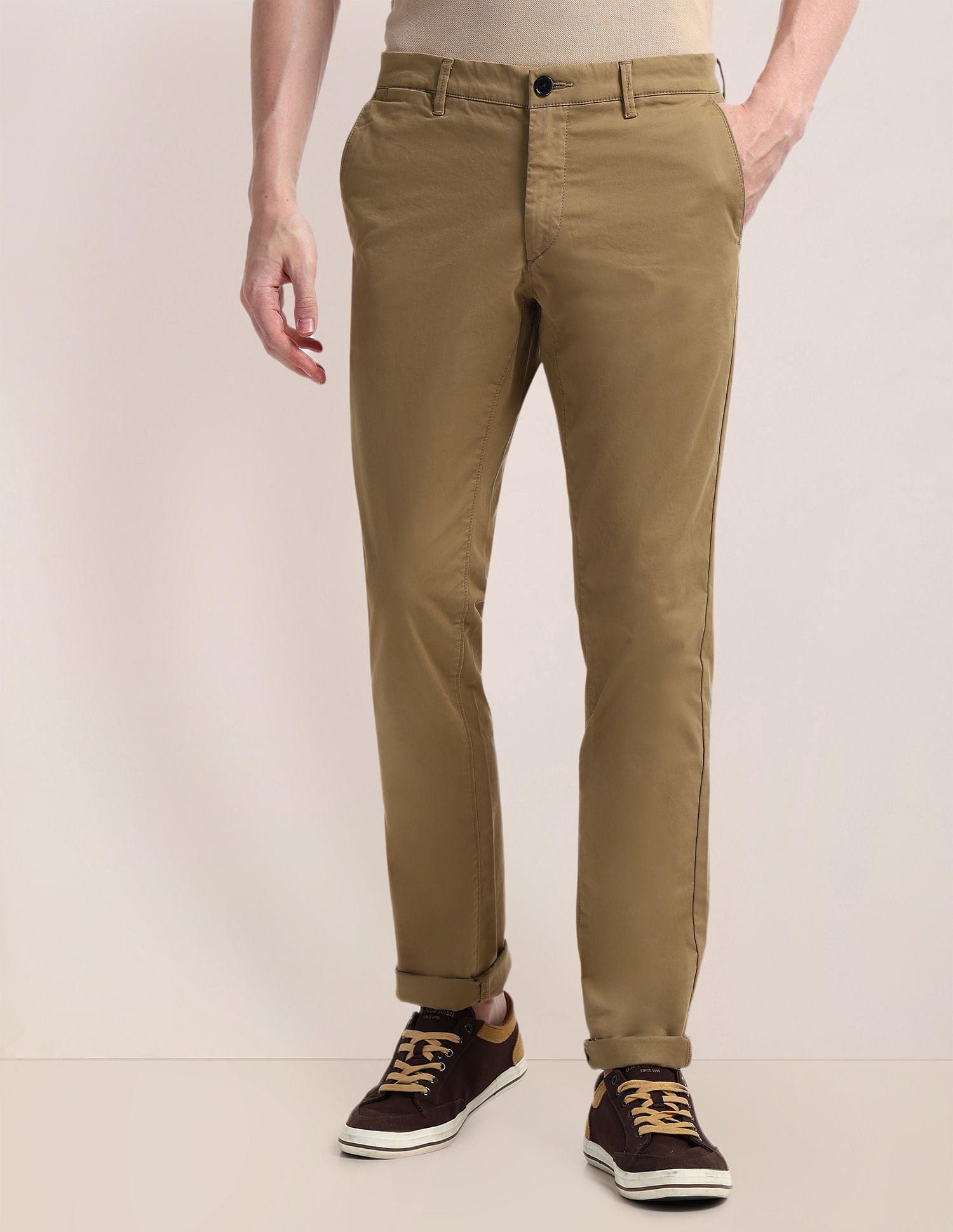 Solid Denver Slim Fit Trousers Khaki - U.S. POLO ASSN. | Large