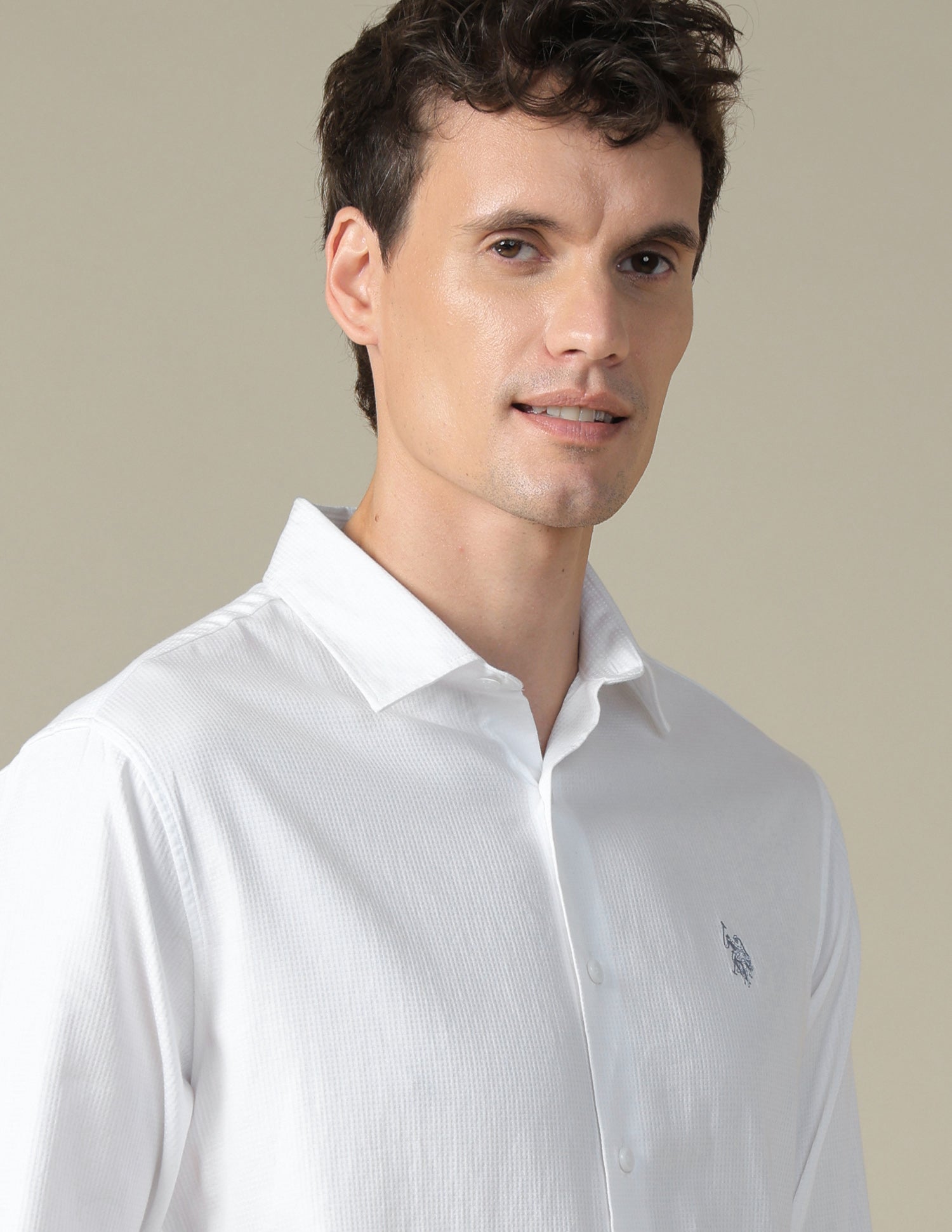 Dobby Tailored Fit Shirt White - U.S. Polo Assn. India | Large