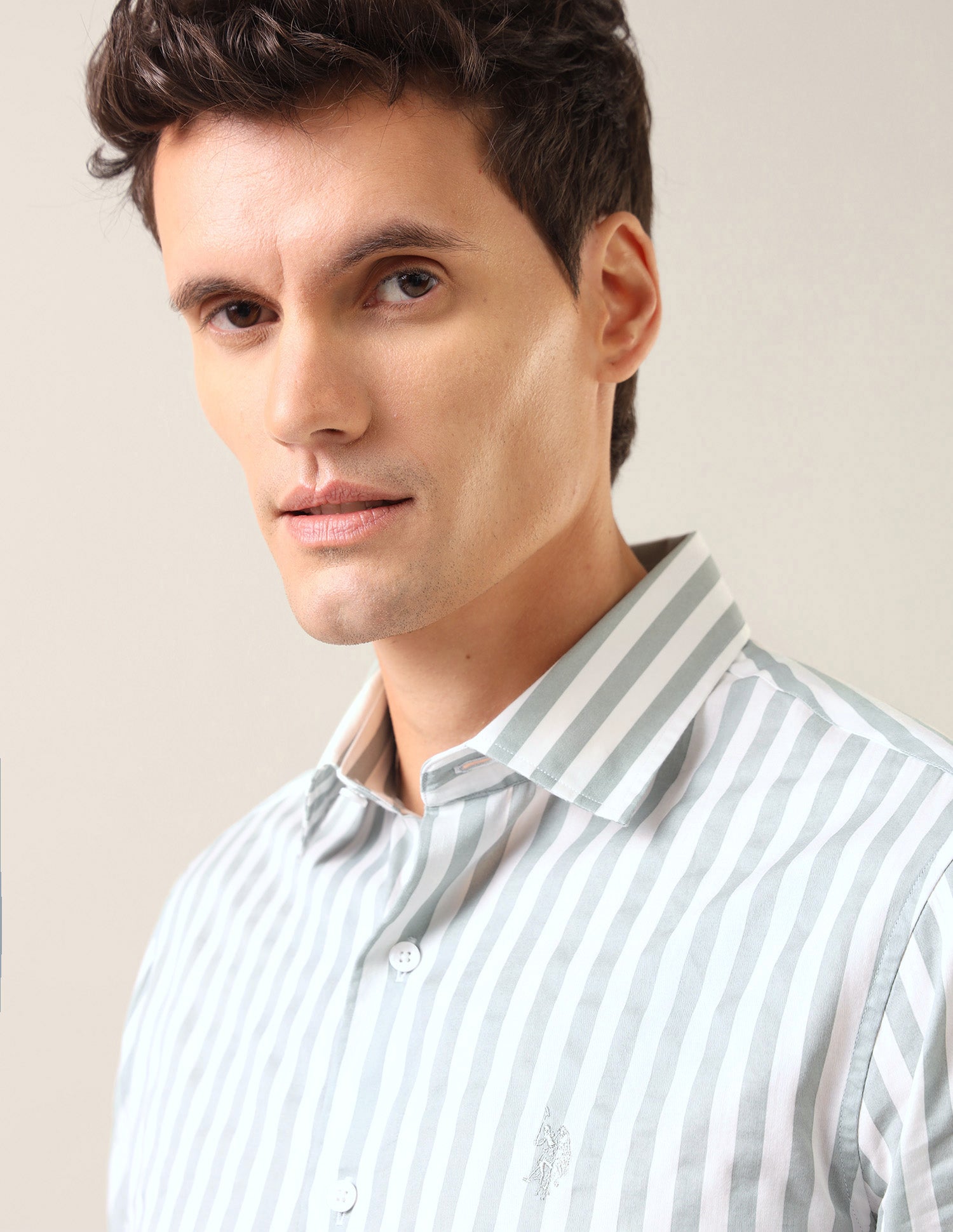 Vertical Striped Satin Shirt Light Green - U.S. Polo Assn. India | Large