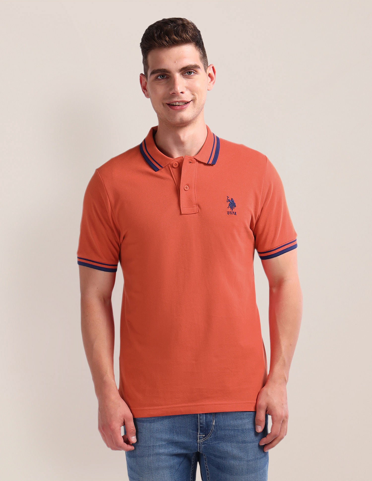 Solid Slim Fit Polo Shirt Rust - U.S. Polo Assn. India | Large