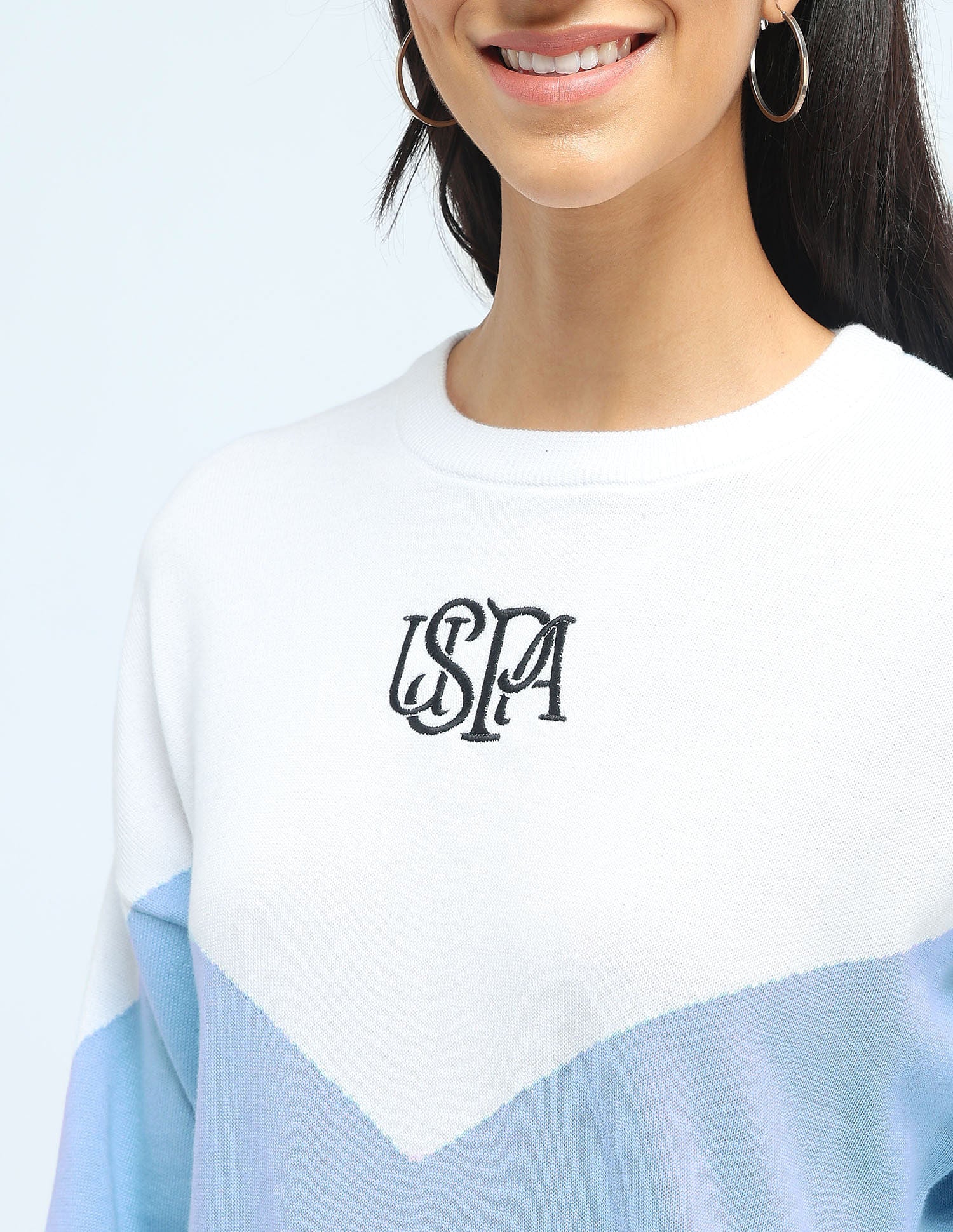 Coloublocked Logo Sweater Light Blue - U.S. POLO ASSN. | Large