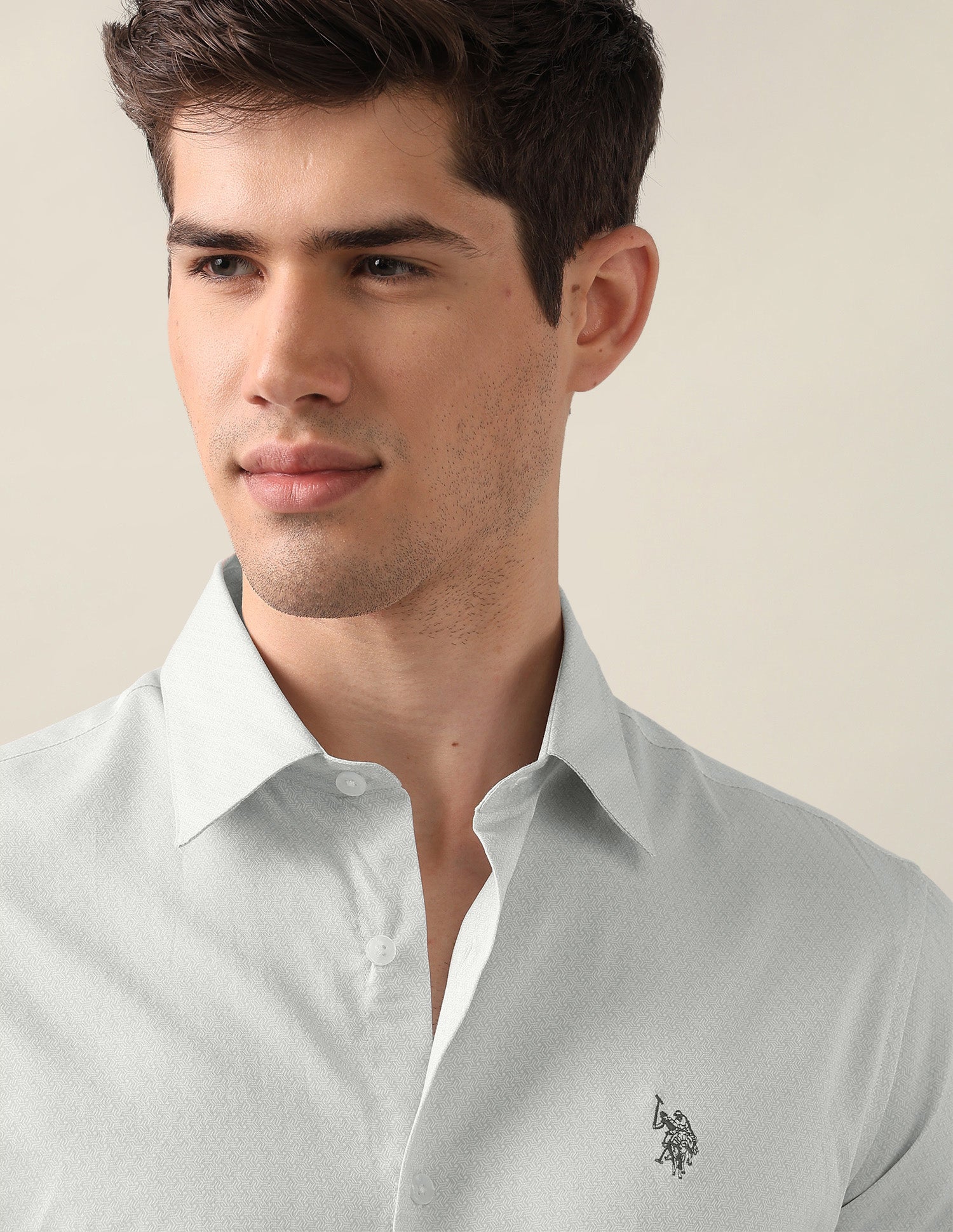 Geometric Printed Satin Shirt Light Grey - U.S. Polo Assn. India | Large