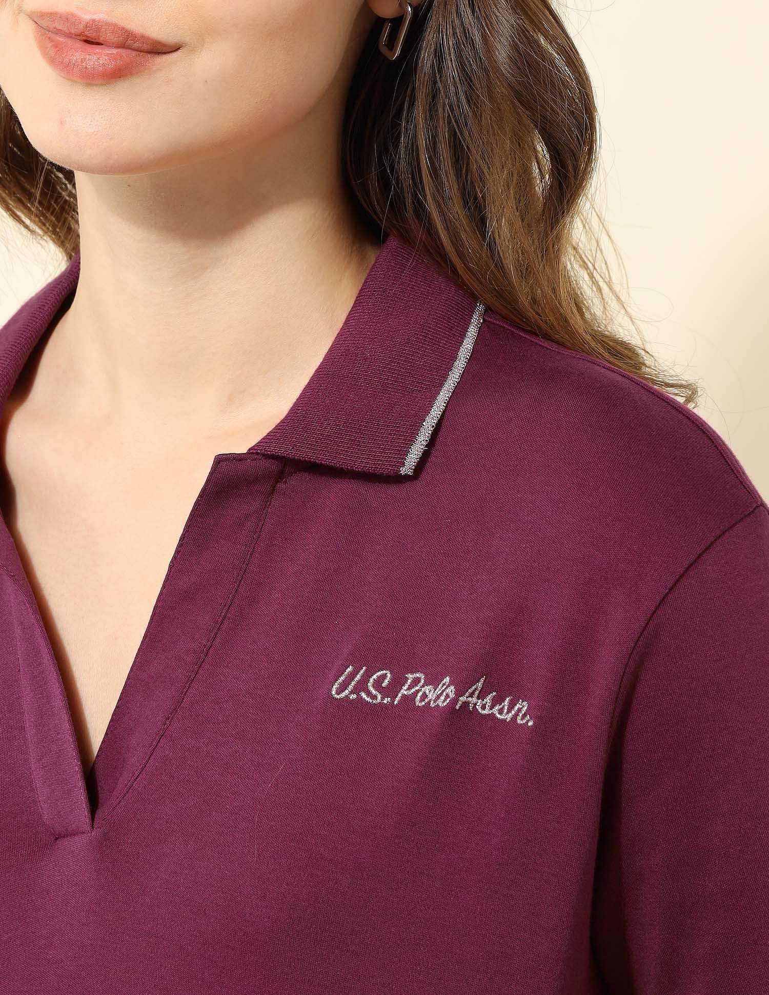 Tipped Collar Boxy Fit Polo Shirt Wine - U.S. POLO ASSN. | Large